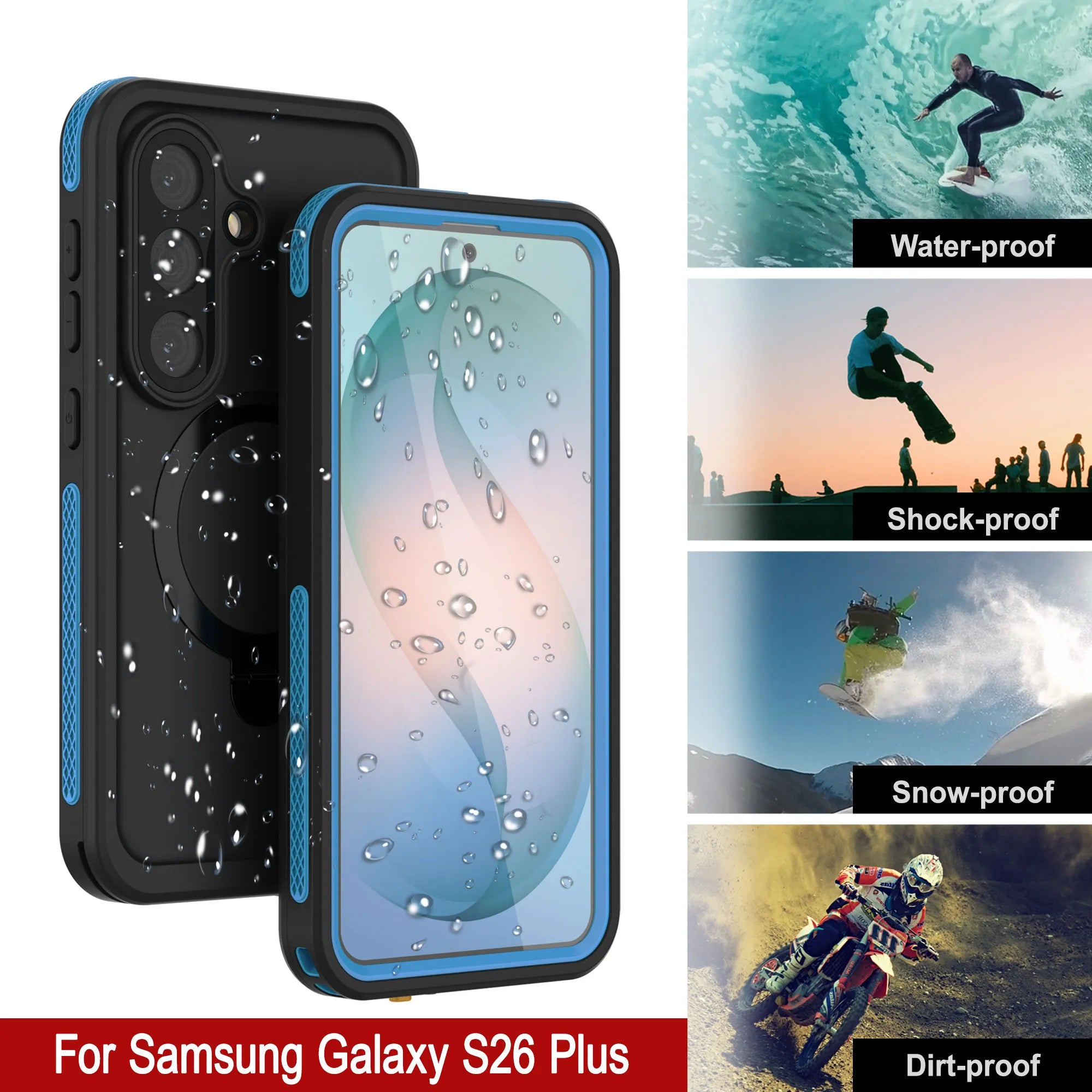Galaxy S26 Plus Waterproof Case [Kickstud 2.0 Series] Protective IP68 Cover W/Screen Protector & Kickstand [Blue]
