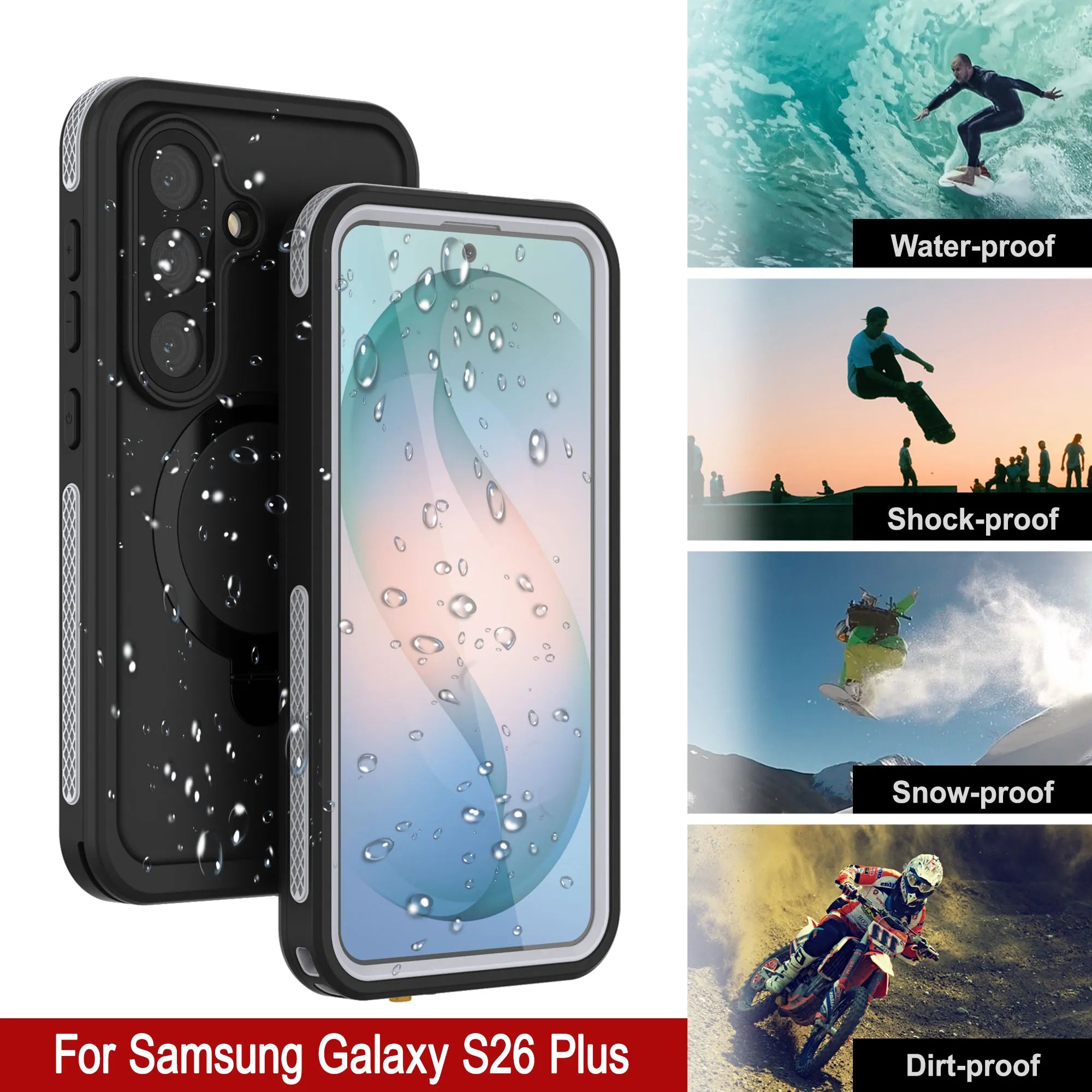 Galaxy S26 Plus Waterproof Case [Kickstud 2.0 Series] Protective IP68 Cover W/Screen Protector & Kickstand [White]