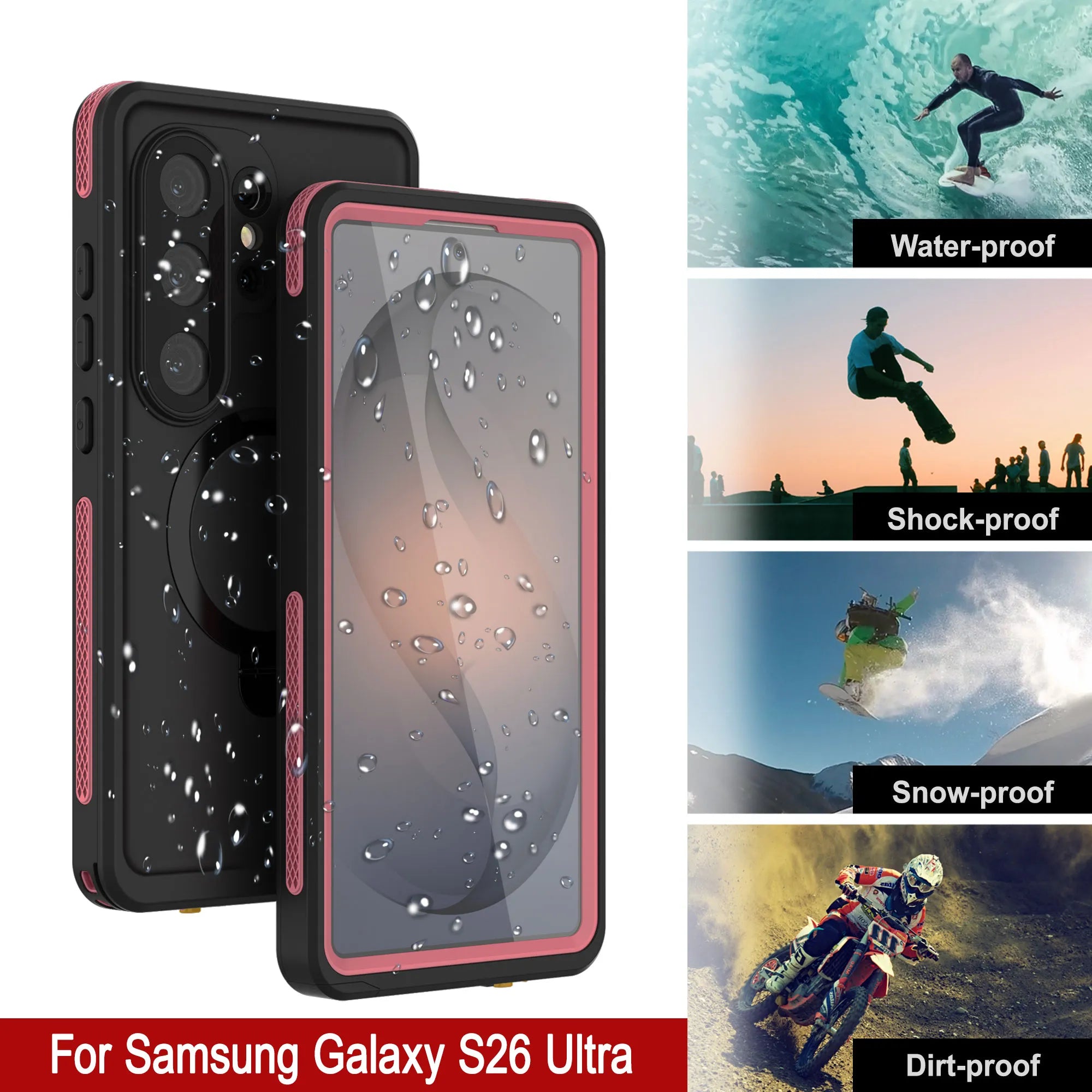 Galaxy S26 Ultra Waterproof Case [Kickstud 2.0 Series] Protective IP68 Cover W/Screen Protector & Kickstand [Pink]