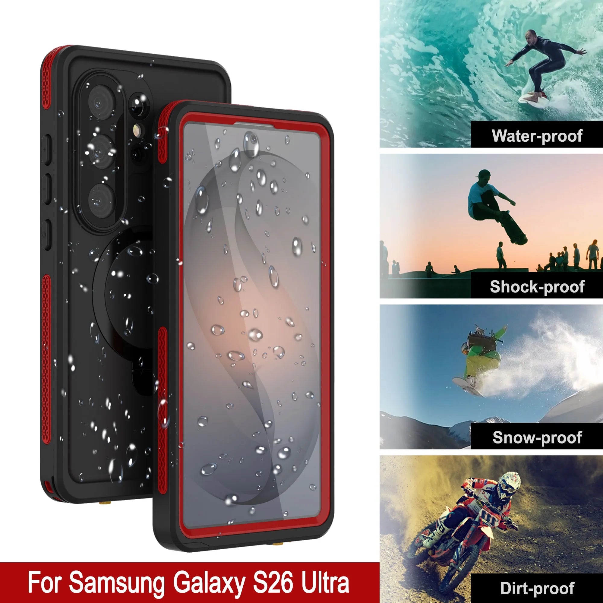 Galaxy S26 Ultra Waterproof Case [Kickstud 2.0 Series] Protective IP68 Cover W/Screen Protector & Kickstand [Red]