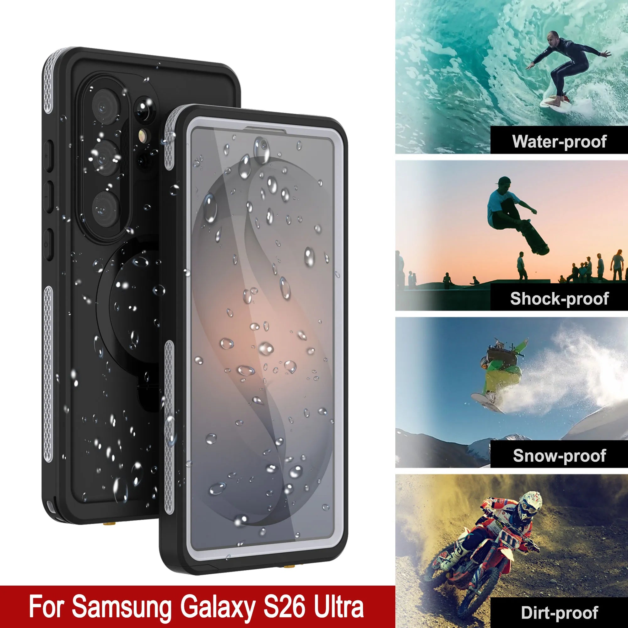 Galaxy S26 Ultra Waterproof Case [Kickstud 2.0 Series] Protective IP68 Cover W/Screen Protector & Kickstand [White]