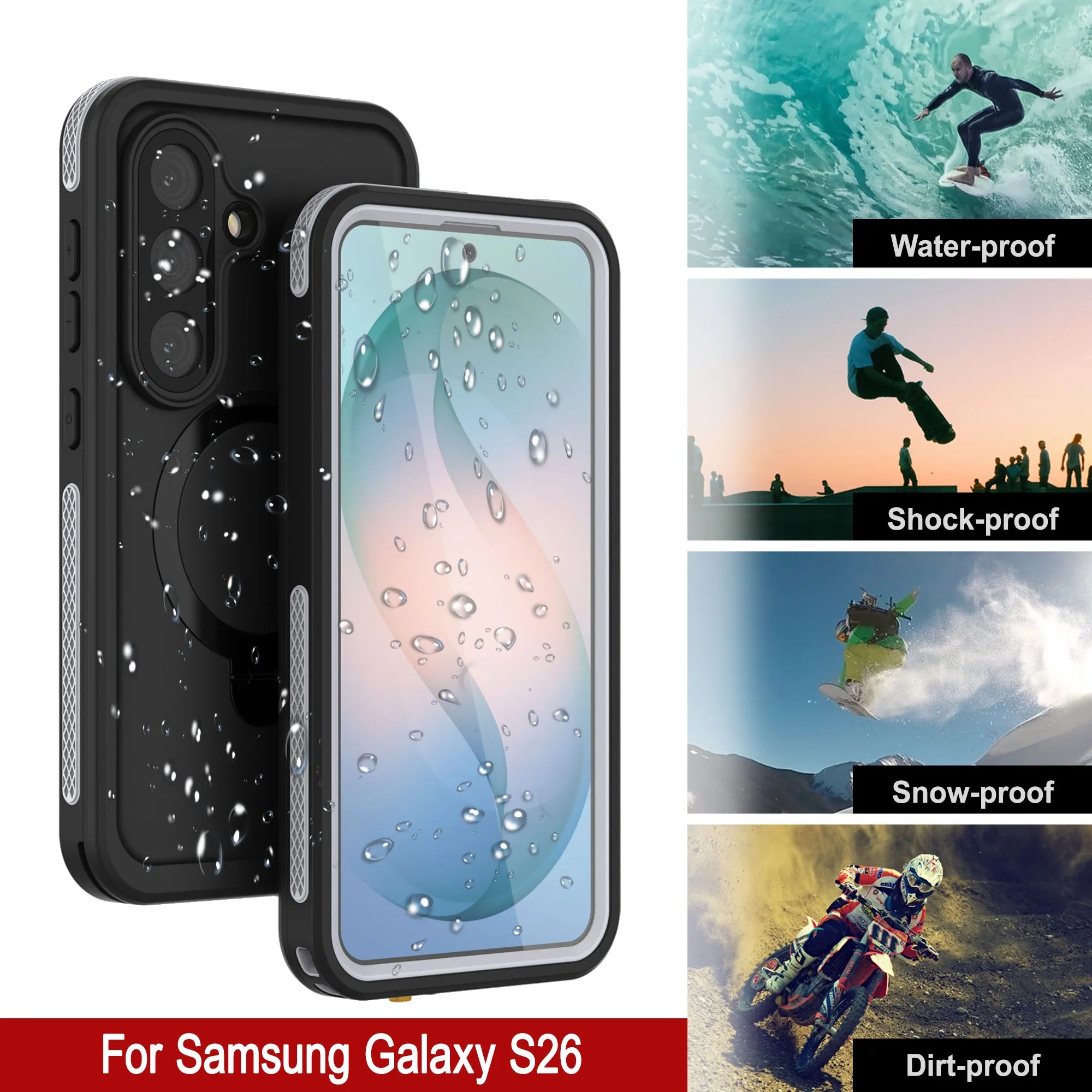 Galaxy S26 Waterproof Case [Kickstud 2.0 Series] Protective IP68 Cover W/Screen Protector & Kickstand [White]