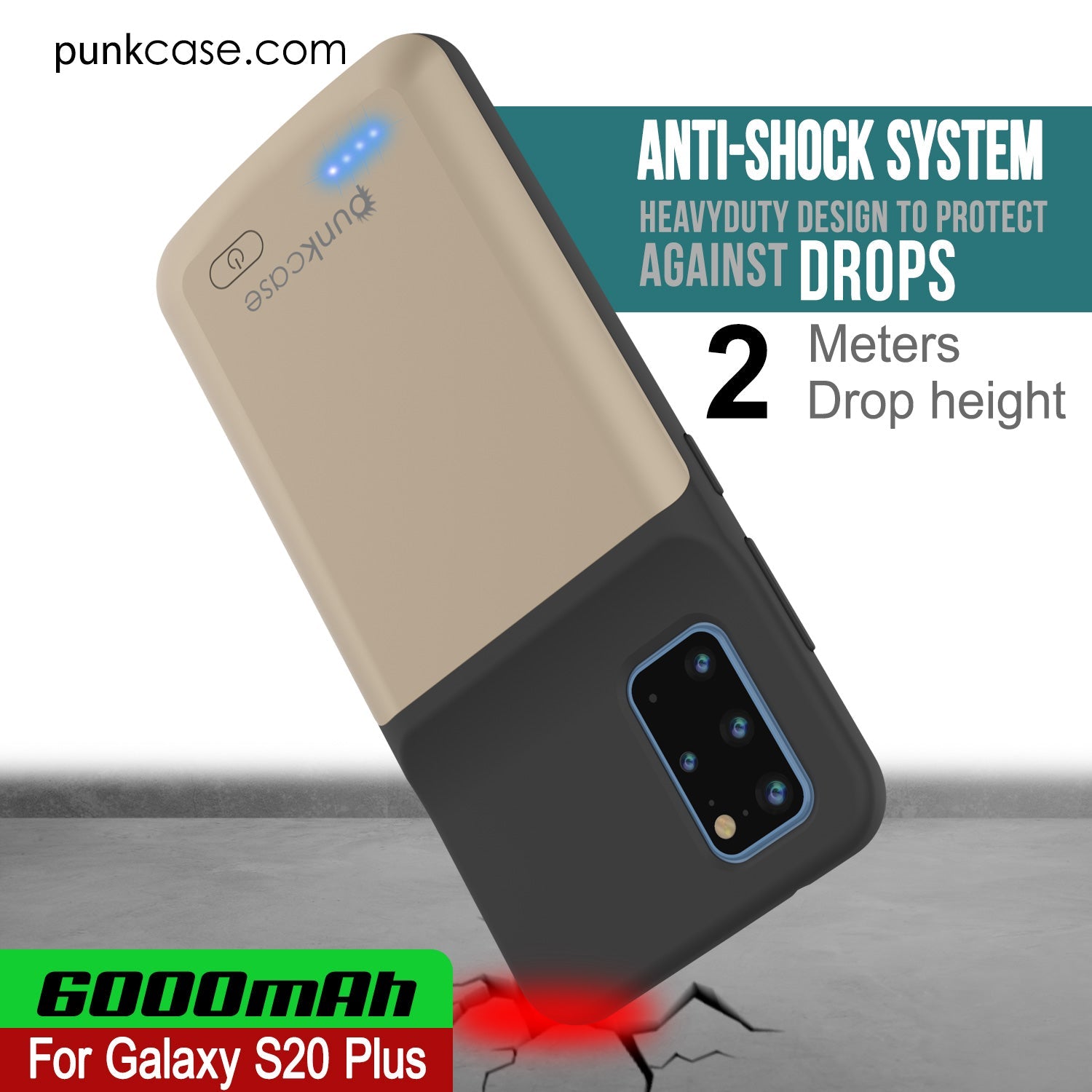 PunkJuice S20+ Plus Battery Case Gold - Fast Charging Power Juice Bank with 6000mAh