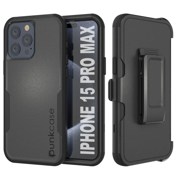 Punkcase for iPhone 15 Pro Max Belt Clip Multilayer Holster Case [Patron Series] [Black]