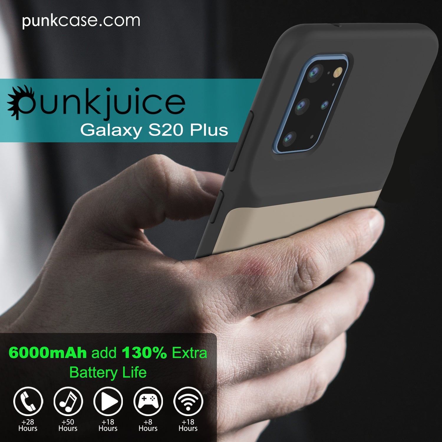 PunkJuice S20+ Plus Battery Case Gold - Fast Charging Power Juice Bank with 6000mAh