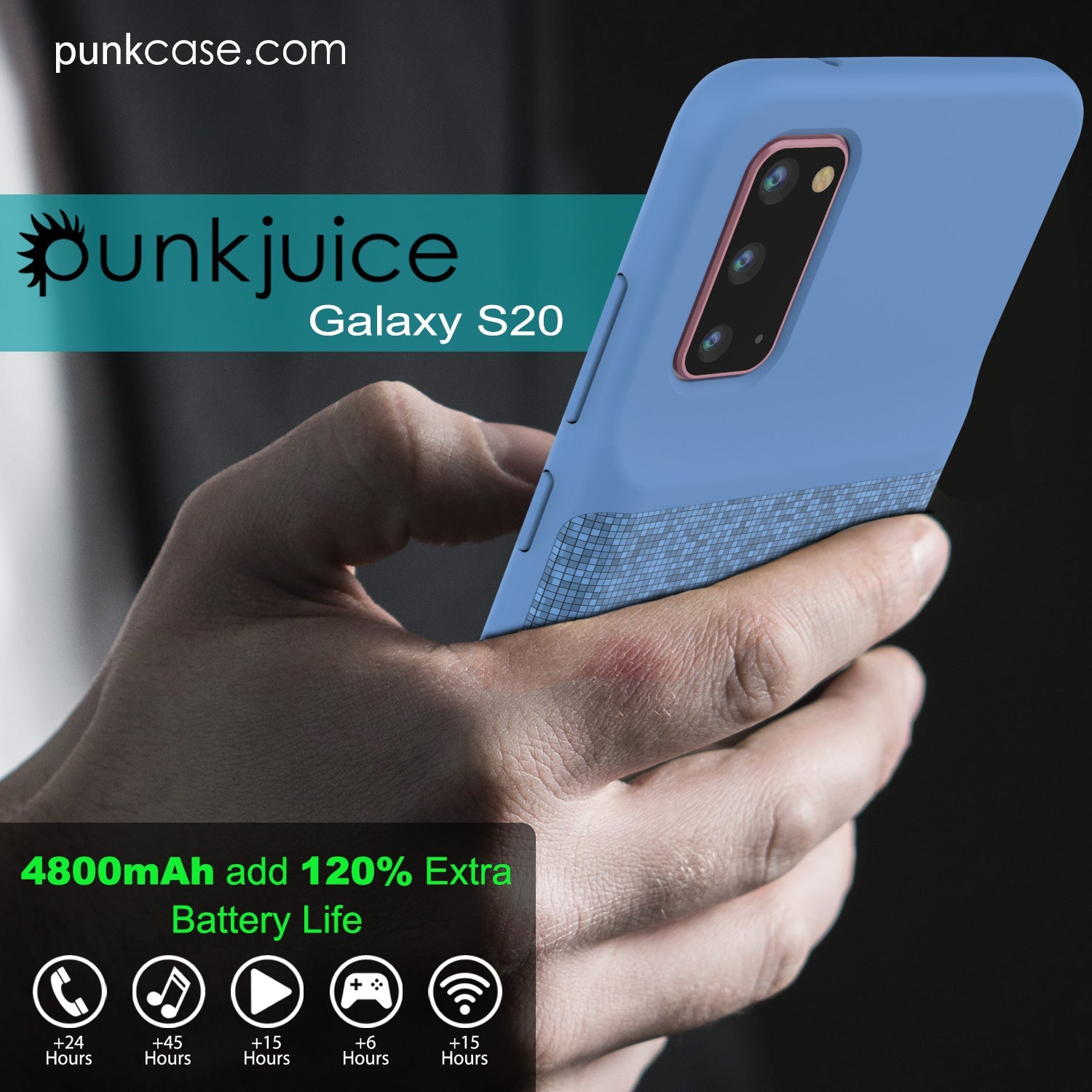 PunkJuice S20 Battery Case Patterned Blue - Fast Charging Power Juice Bank with 4800mAh