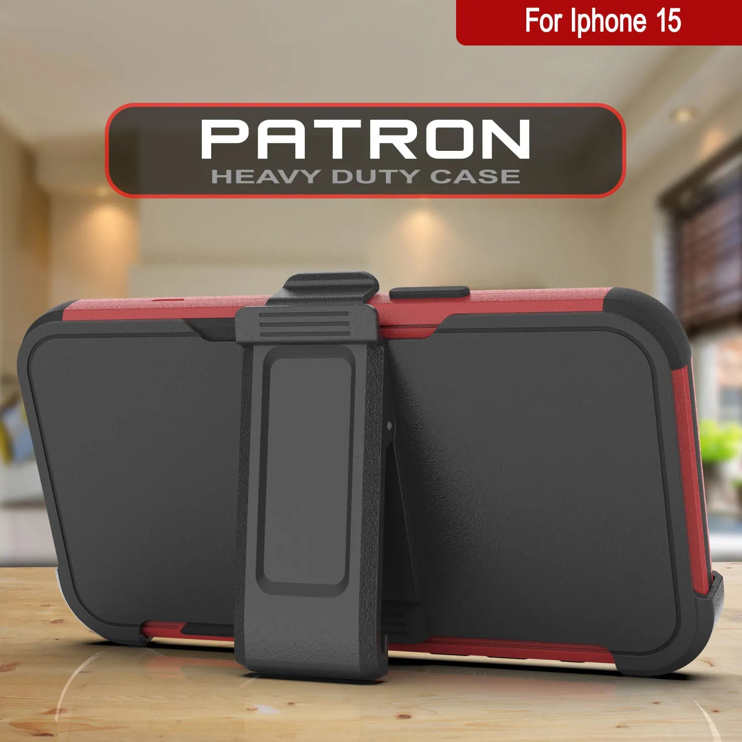 Punkcase for iPhone 15 Belt Clip Multilayer Holster Case [Patron Series] [Red-Black]