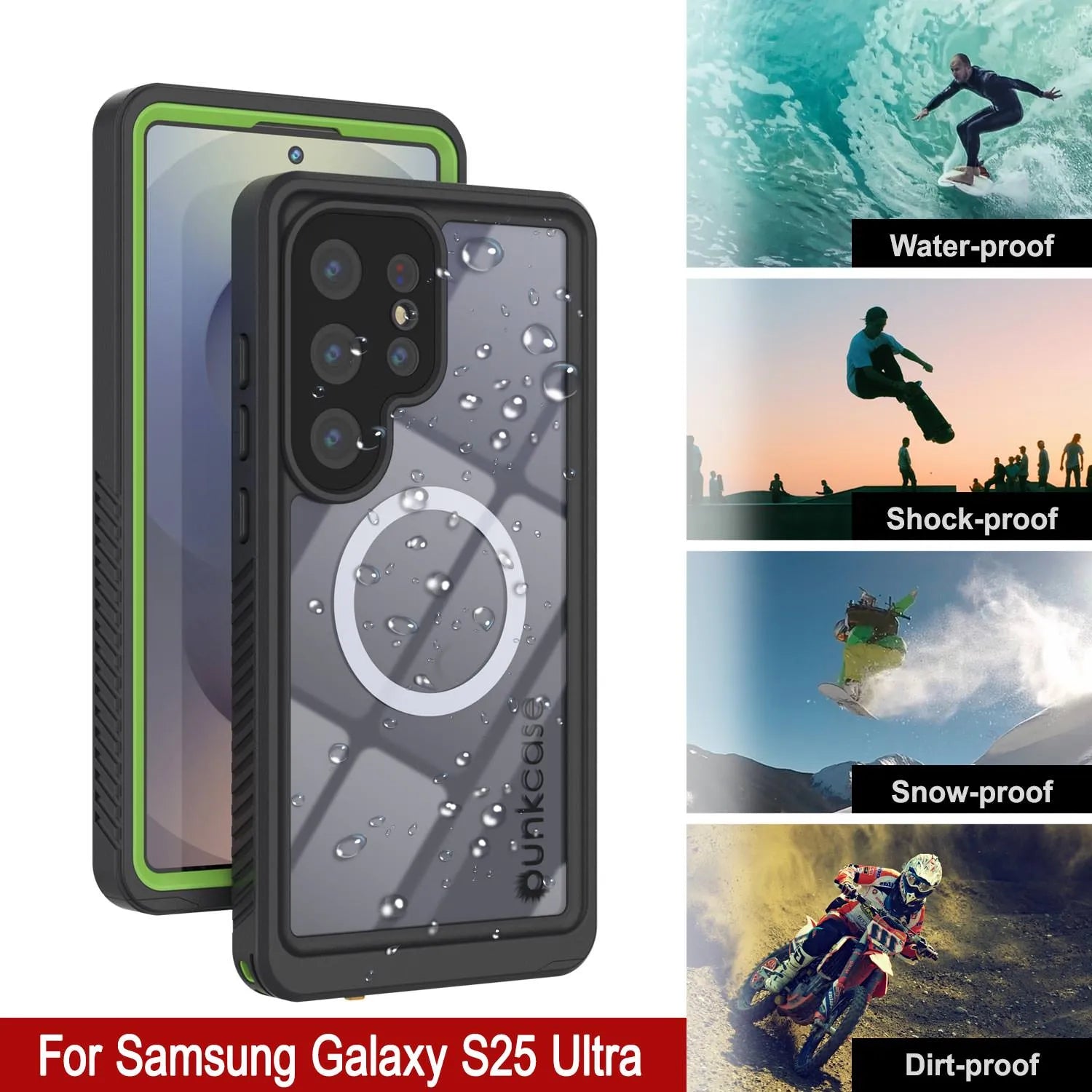 Galaxy S25 Ultra Waterproof Case, Punkcase [Extreme Mag Series] Armor Cover W/ Built In Screen Protector [Green]