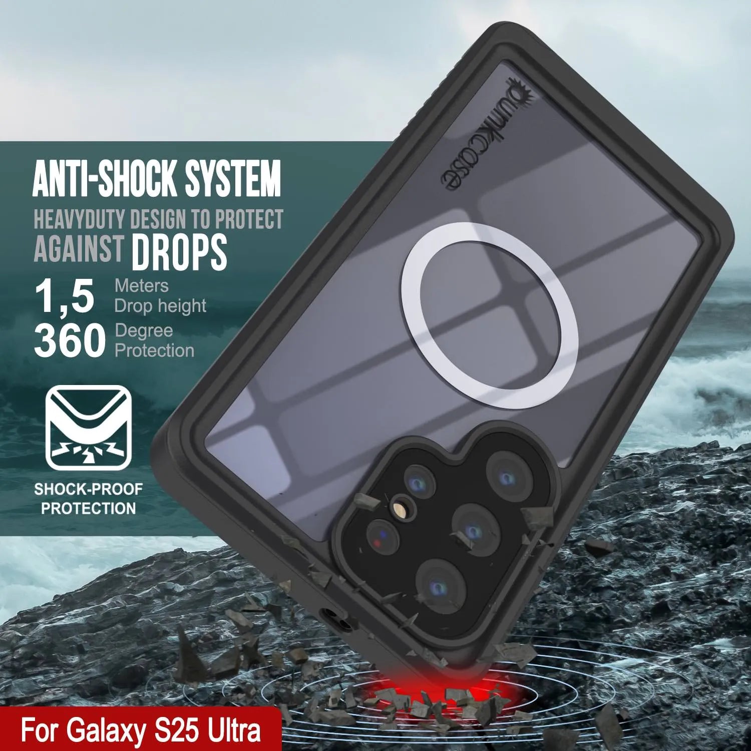 Galaxy S25 Ultra Waterproof Case, Punkcase [Extreme Mag Series] Armor Cover W/ Built In Screen Protector [Black]