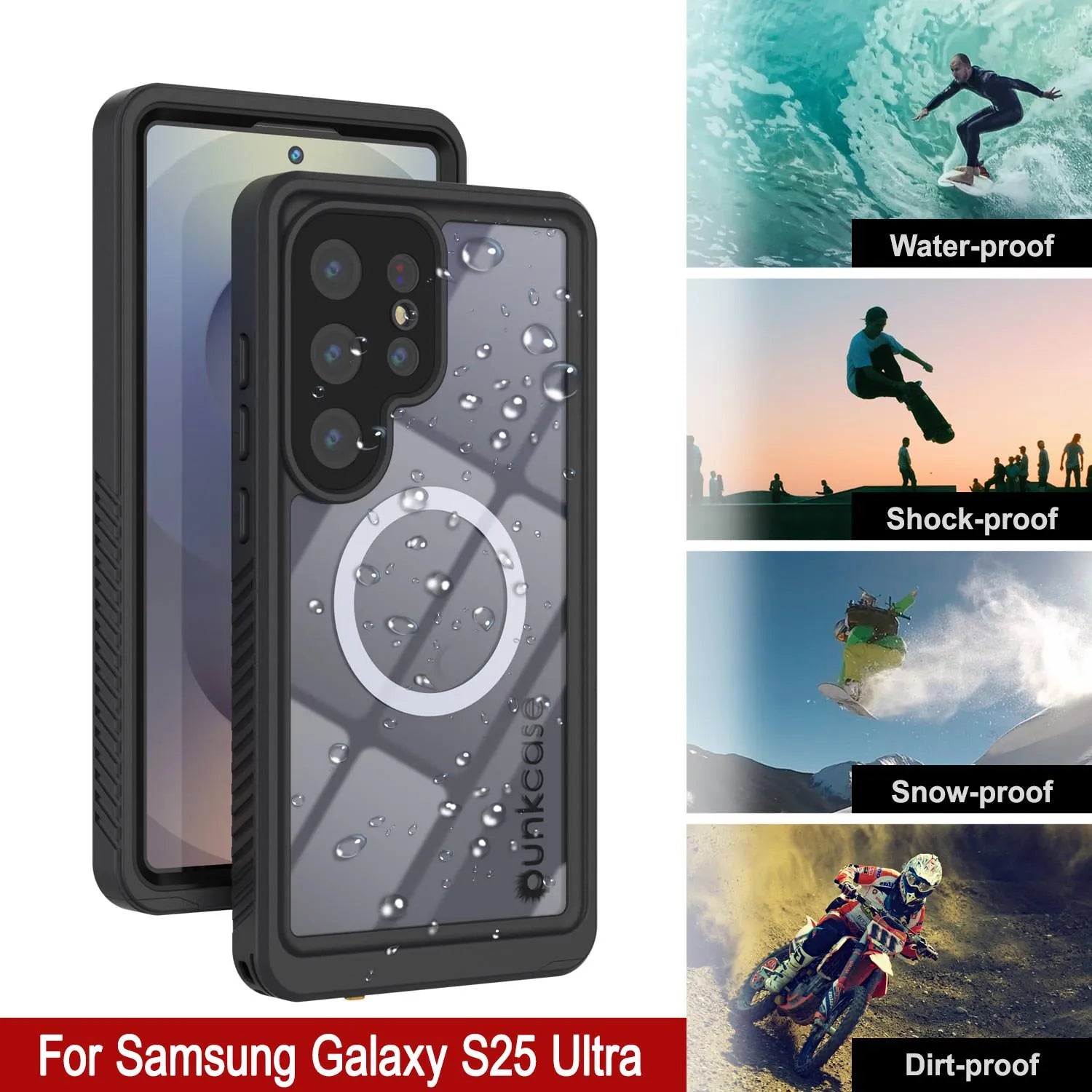 Galaxy S25 Ultra Waterproof Case, Punkcase [Extreme Mag Series] Armor Cover W/ Built In Screen Protector [Black]