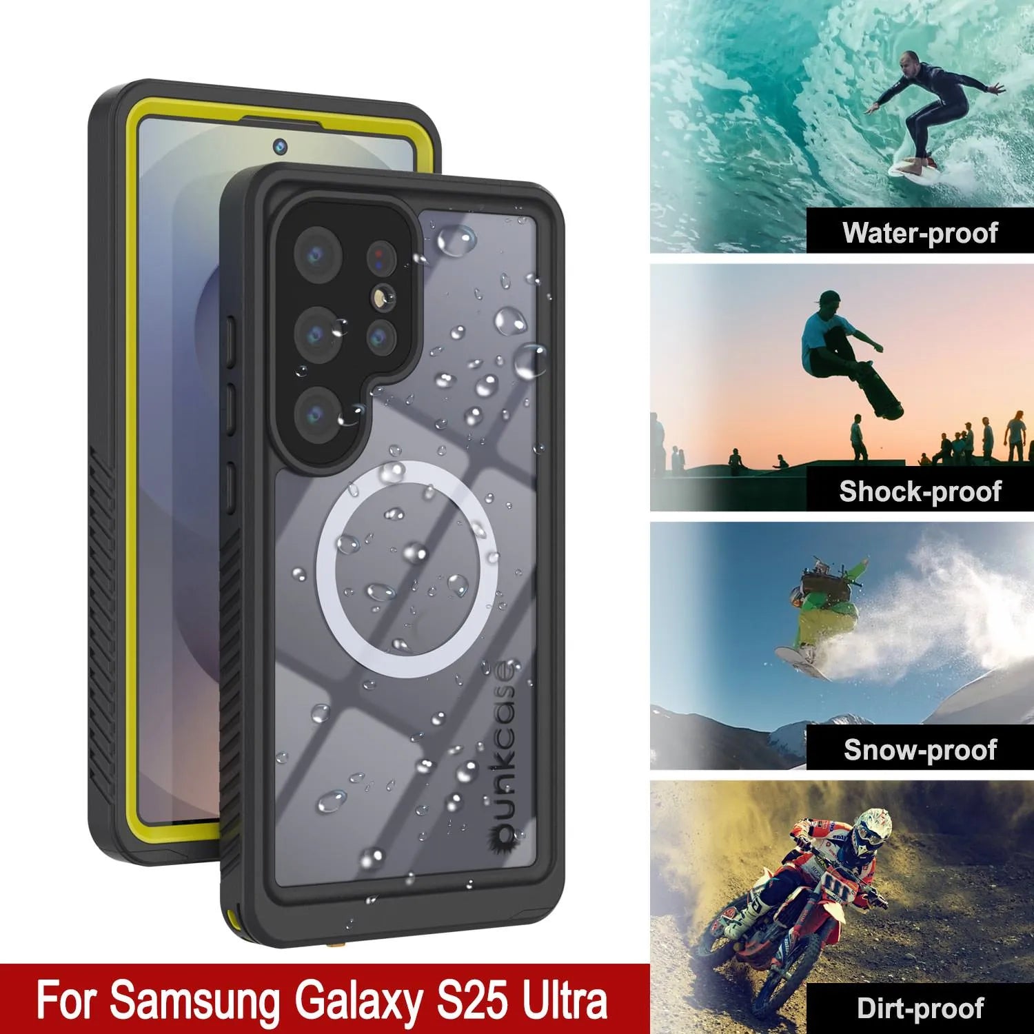 Galaxy S25 Ultra Waterproof Case, Punkcase [Extreme Mag Series] Armor Cover W/ Built In Screen Protector [Yellow]