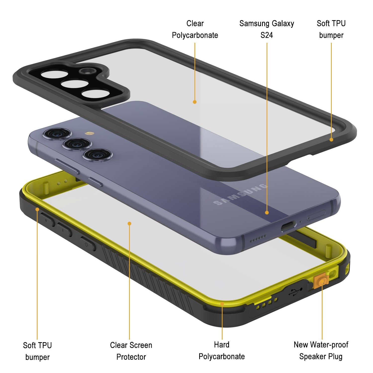 Galaxy S25 Water/ Shockproof [Extreme Series] With Screen Protector Case [Yellow]