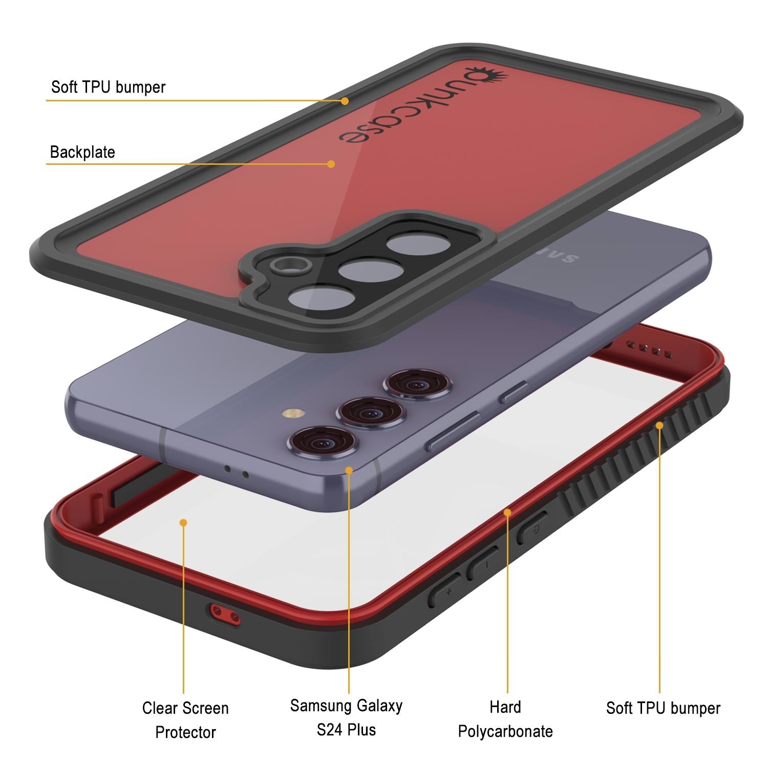 Galaxy S24+ Plus Waterproof Case PunkCase StudStar Red Thin 6.7ft Underwater IP68 Shock/Snow Proof