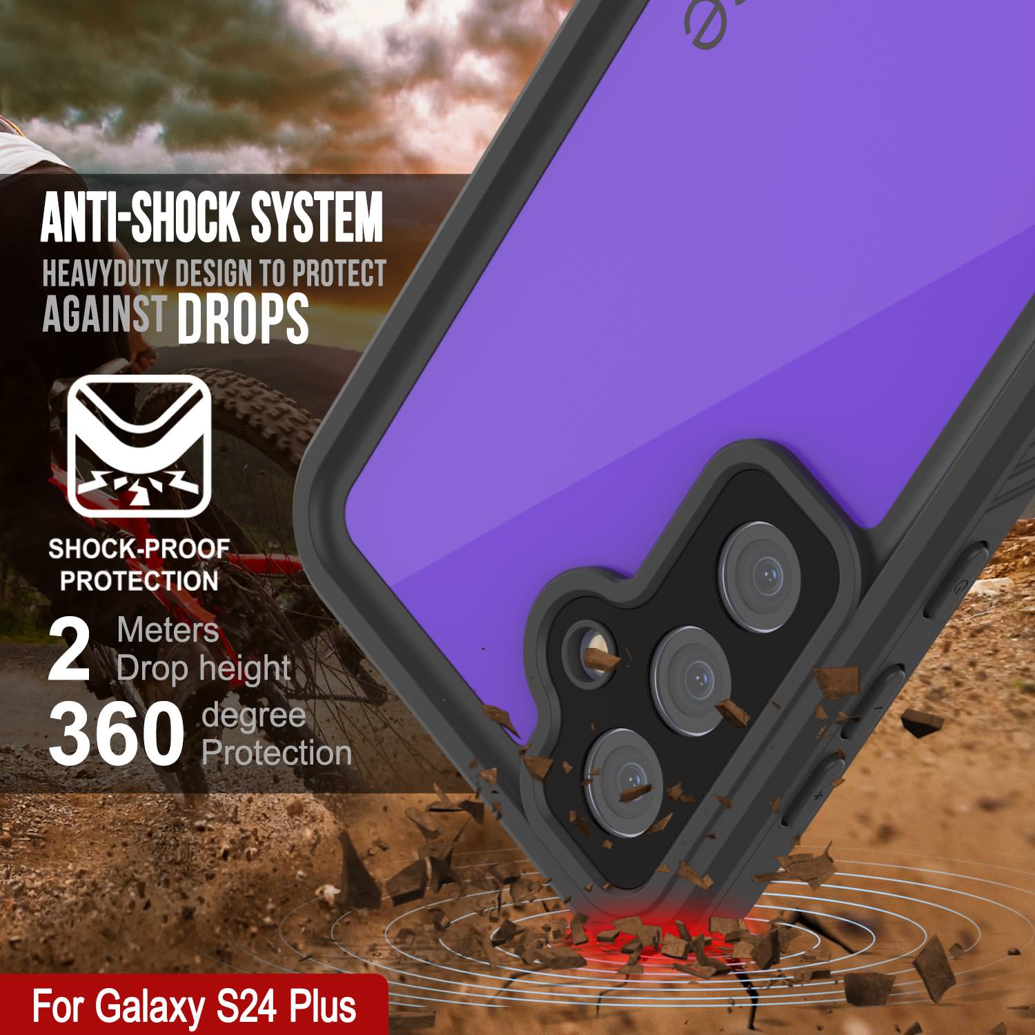 Galaxy S24+ Plus Waterproof Case PunkCase StudStar Purple Thin 6.7ft Underwater IP68 Shock/Snow Proof