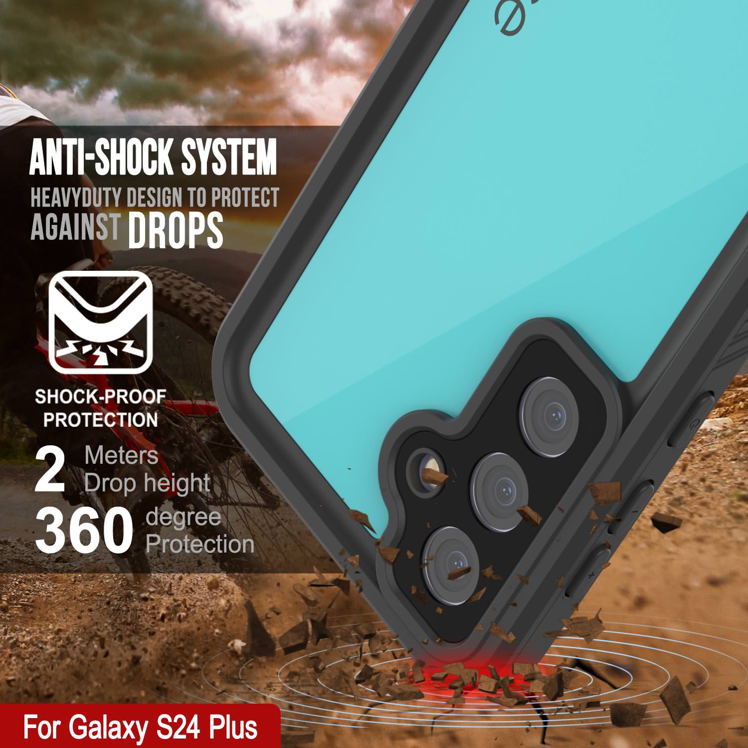 Galaxy S24+ Plus Waterproof Case PunkCase StudStar Teal Thin 6.7ft Underwater IP68 Shock/Snow Proof