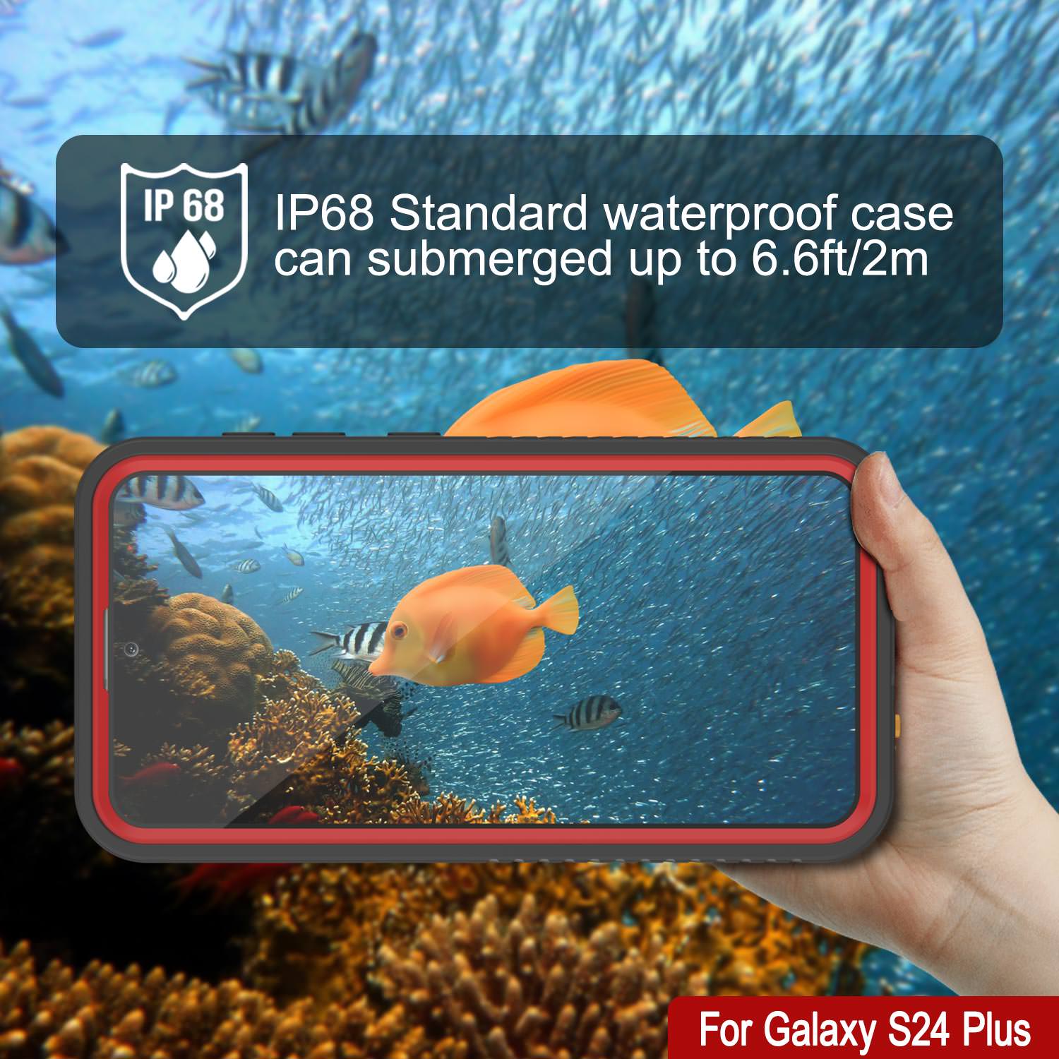 Galaxy S25+ Plus Waterproof Case PunkCase StudStar Red Thin 6.7ft Underwater IP68 Shock/Snow Proof