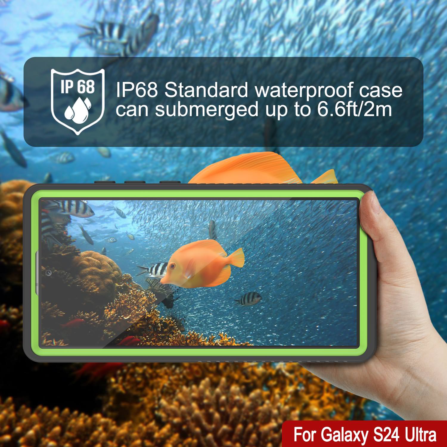 Galaxy S24 Ultra Waterproof Case PunkCase StudStar Light Green Thin 6.6ft Underwater IP68 ShockProof