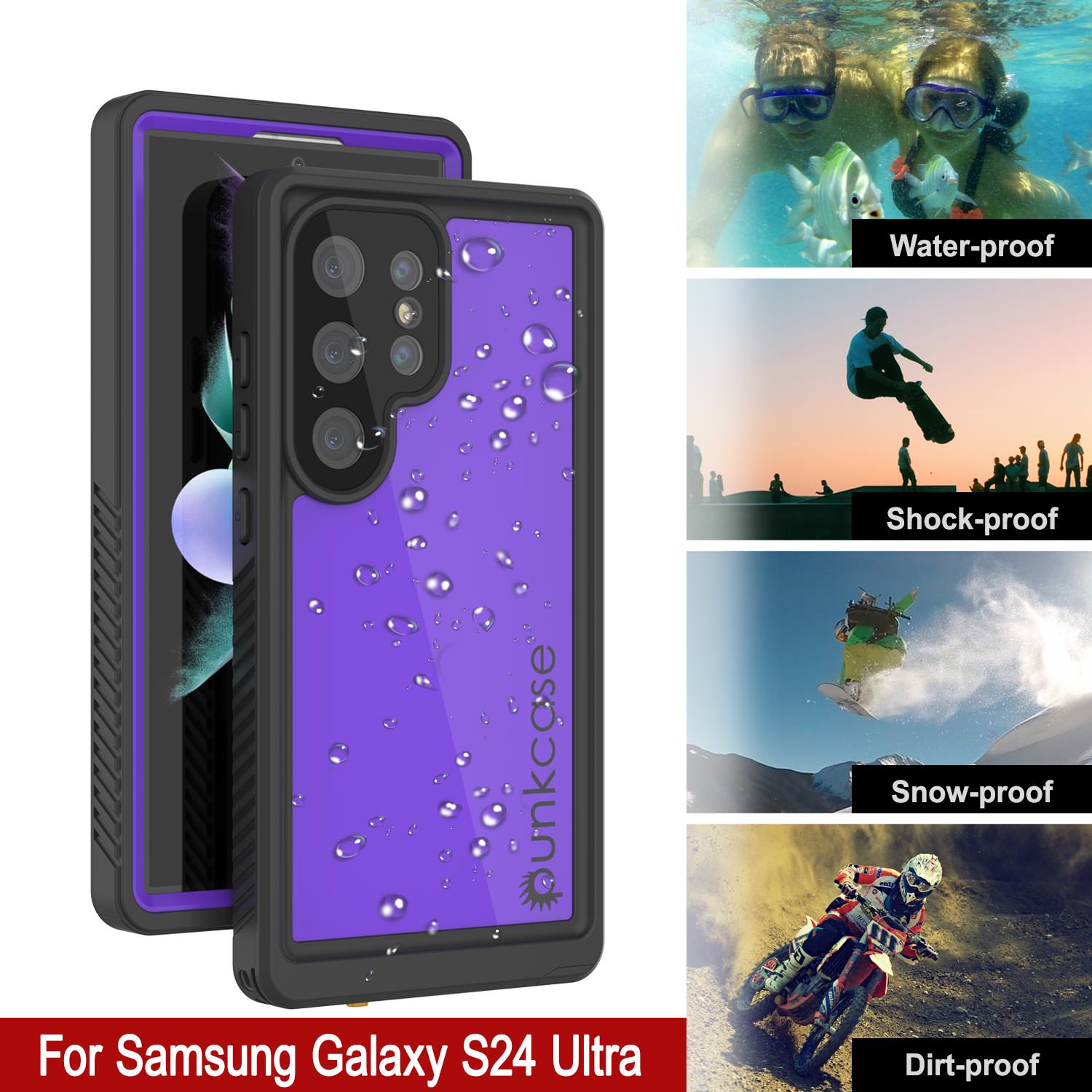 Galaxy S24 Ultra Waterproof Case PunkCase StudStar Purple Thin 6.6ft Underwater IP68 Shock/Snow Proof