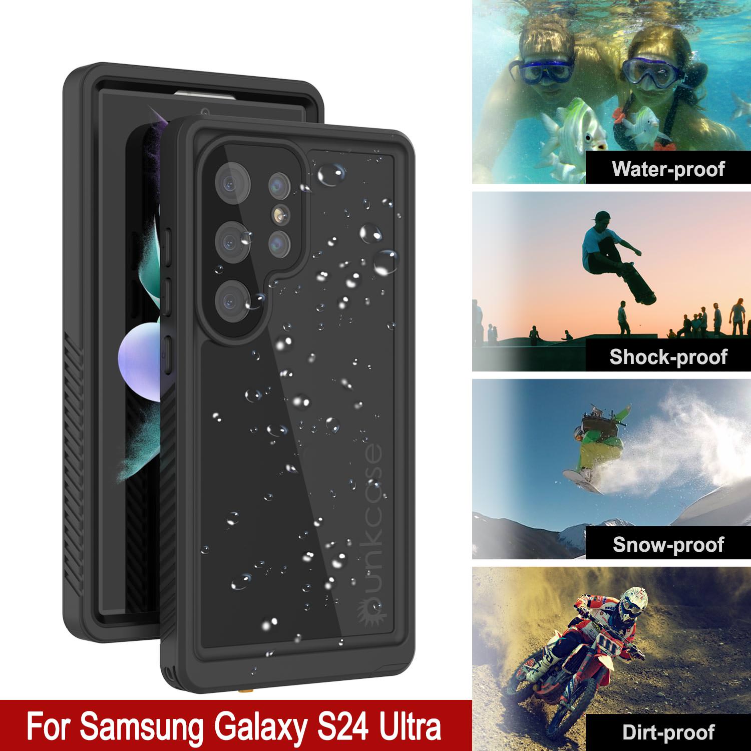 Galaxy S24 Ultra Waterproof Case PunkCase StudStar Black Thin 6.6ft Underwater IP68 Shock/Snow Proof