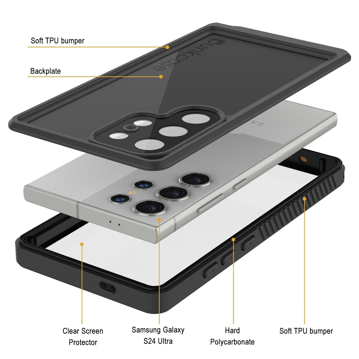 Galaxy S25 Ultra Waterproof Case PunkCase StudStar Black Thin 6.6ft Underwater IP68 Shock/Snow Proof