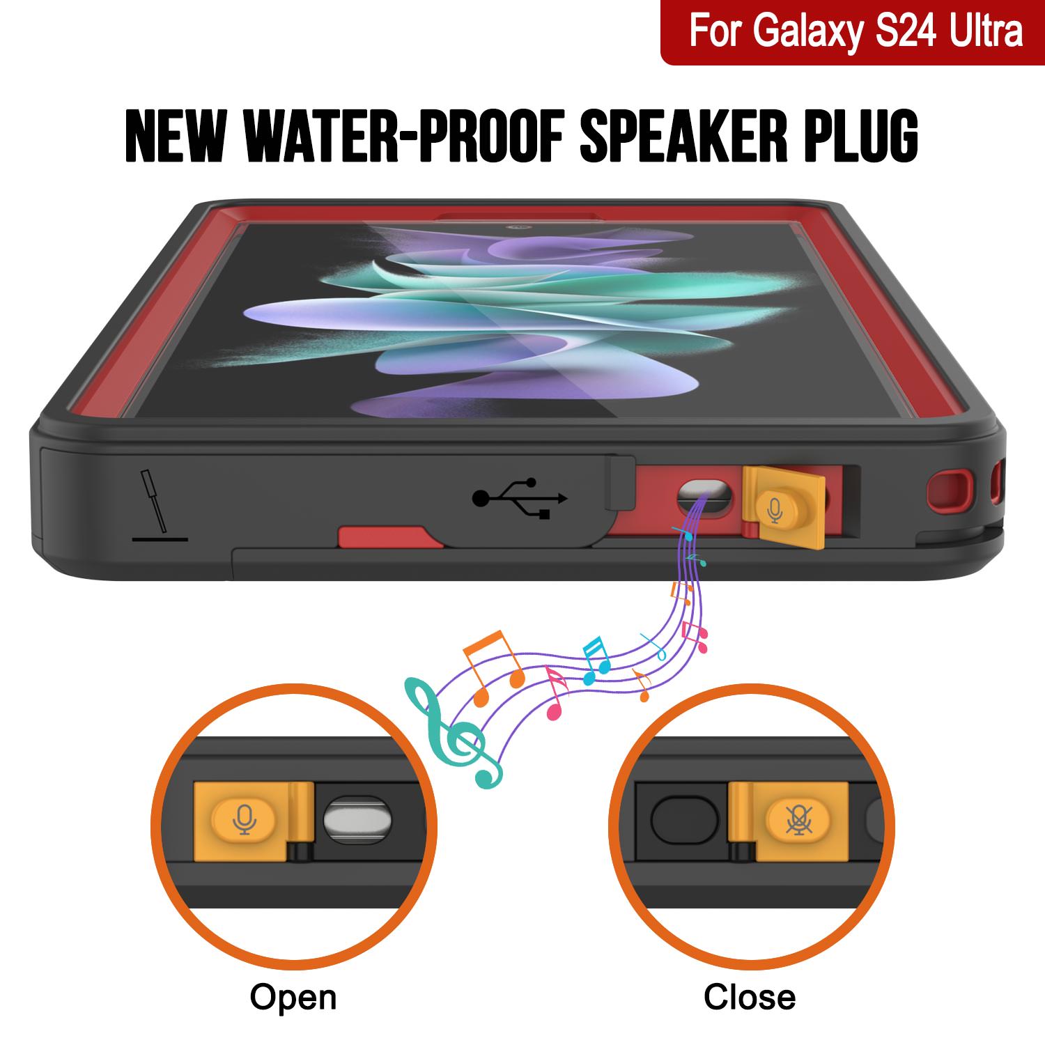 Galaxy S24 Ultra Waterproof Case PunkCase StudStar Red Thin 6.6ft Underwater IP68 Shock/Snow Proof