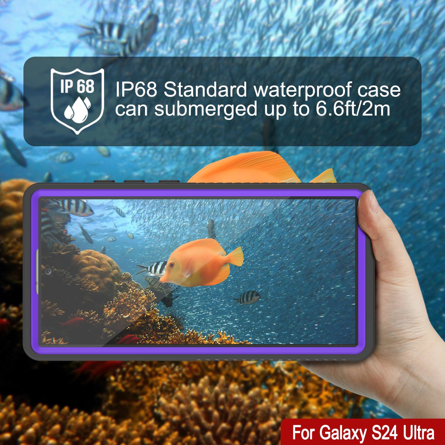 Galaxy S24 Ultra Waterproof Case PunkCase StudStar Purple Thin 6.6ft Underwater IP68 Shock/Snow Proof