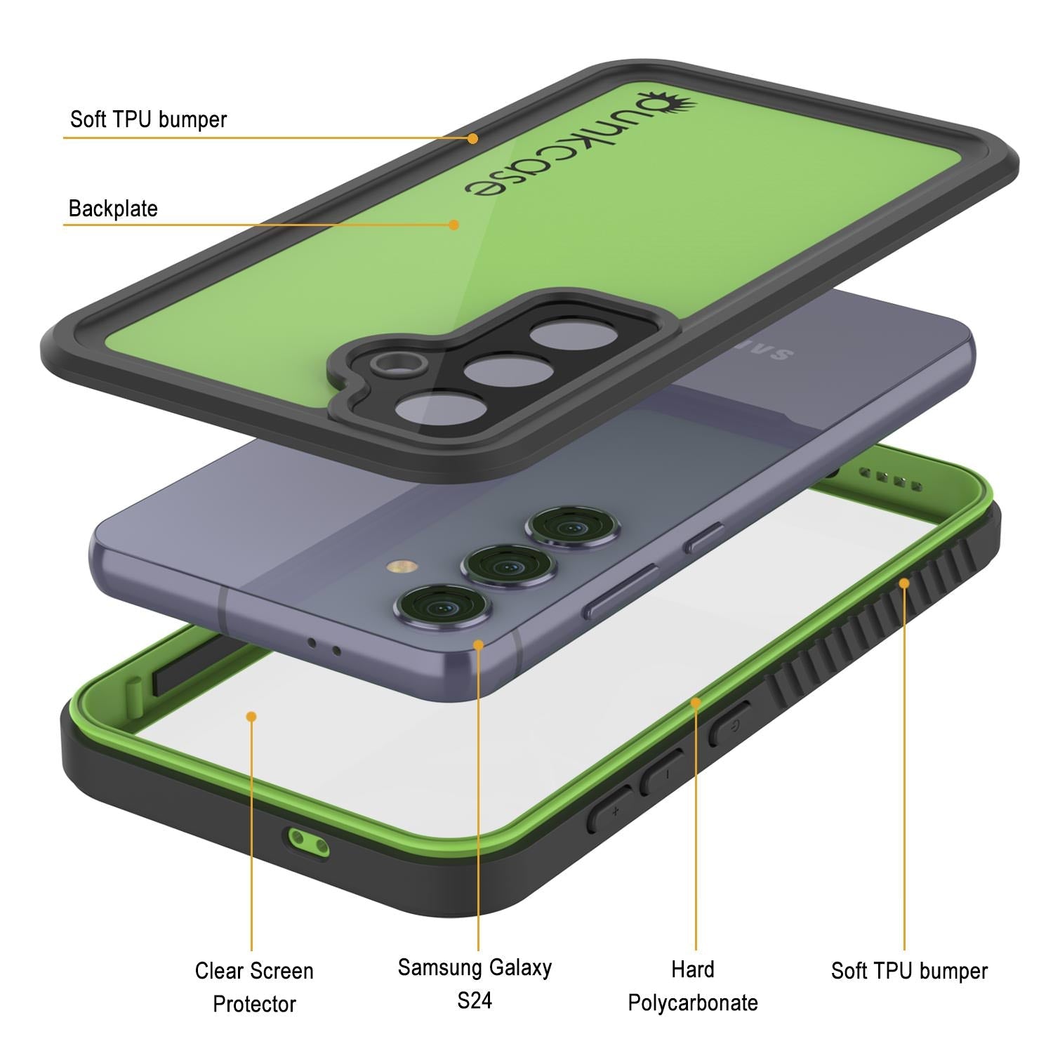 Galaxy S24 Waterproof Case PunkCase StudStar Light Green Thin 6.2ft Underwater IP68 ShockProof