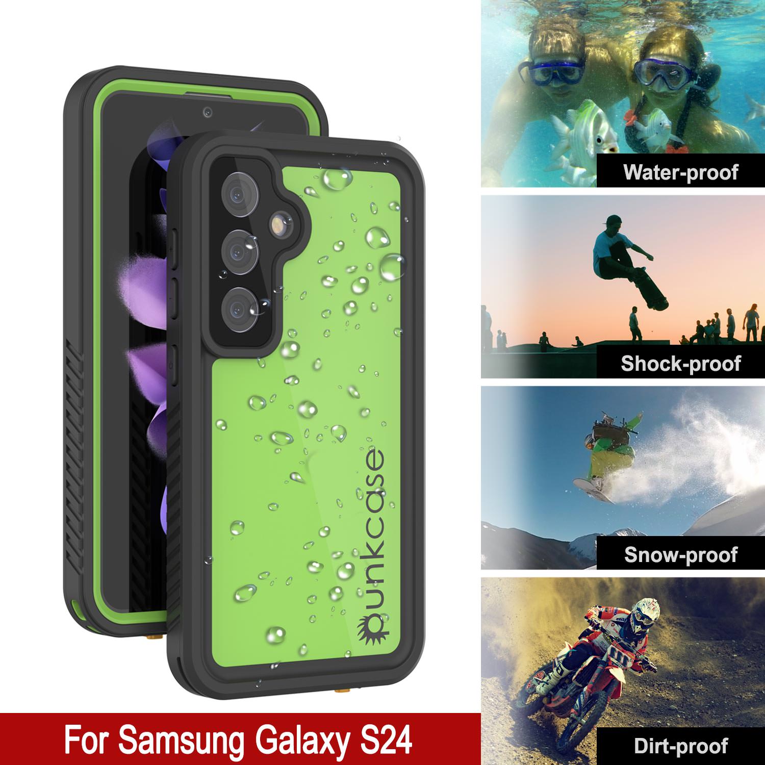 Galaxy S24 Waterproof Case PunkCase StudStar Light Green Thin 6.2ft Underwater IP68 ShockProof