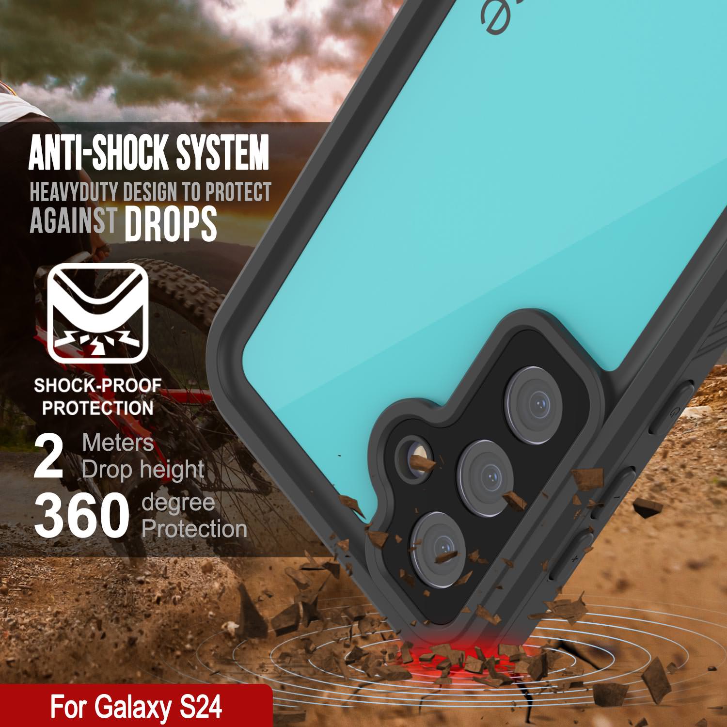 Galaxy S24 Waterproof Case PunkCase StudStar Teal Thin 6.2ft Underwater IP68 Shock/Snow Proof