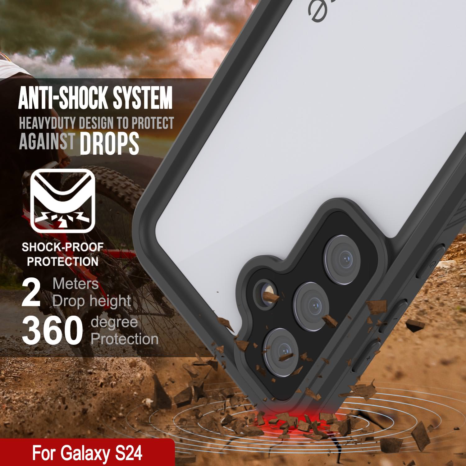 Galaxy S24 Waterproof Case, Punkcase StudStar White Thin 6.2ft Underwater IP68 Shock/Snow Proof