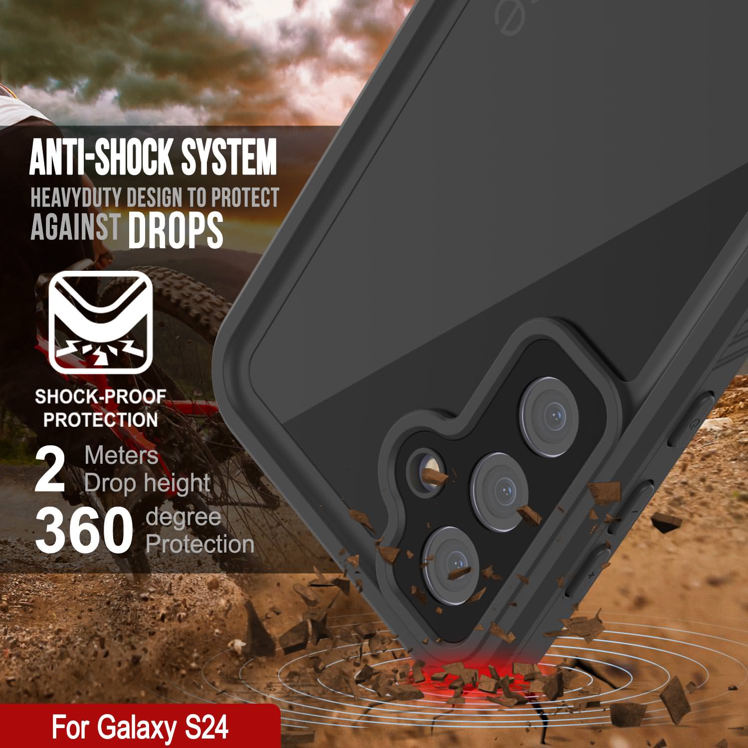 Galaxy S24 Waterproof Case PunkCase StudStar Black Thin 6.2ft Underwater IP68 Shock/Snow Proof