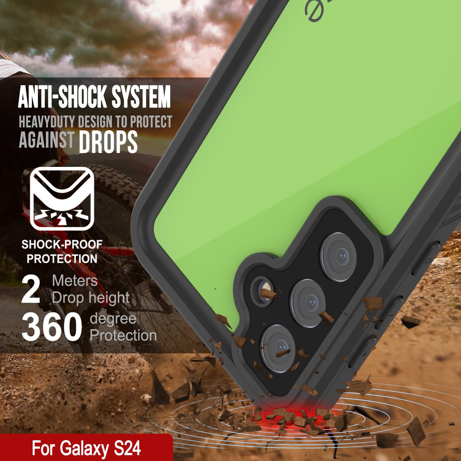 Galaxy S24 Waterproof Case PunkCase StudStar Light Green Thin 6.2ft Underwater IP68 ShockProof