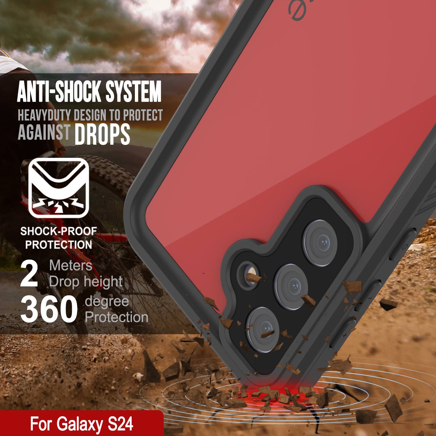 Galaxy S25 Waterproof Case PunkCase StudStar Red Thin 6.2ft Underwater IP68 Shock/Snow Proof