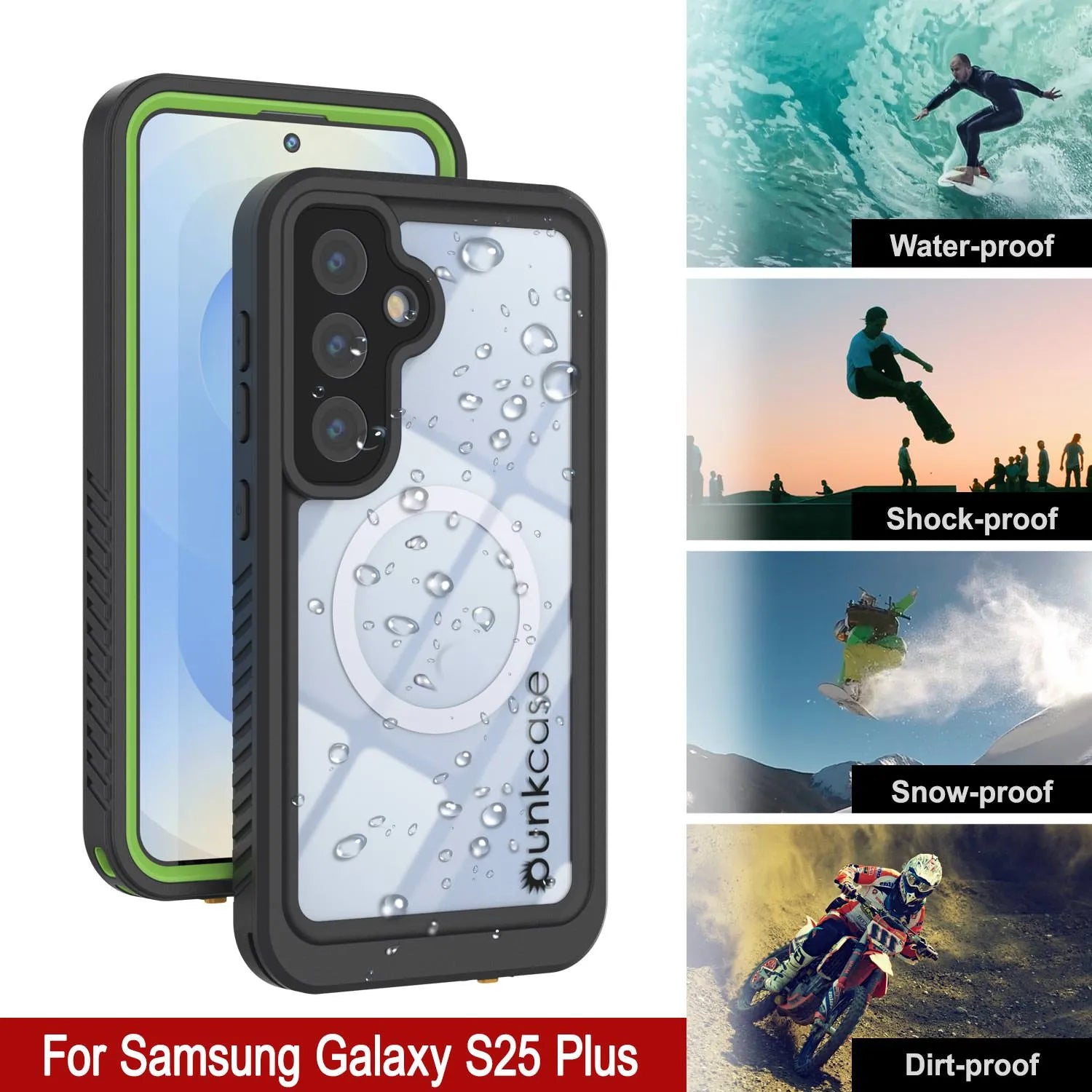 Galaxy S25 Plus Waterproof Case, Punkcase [Extreme Mag Series] Armor Cover W/ Built In Screen Protector [Green]