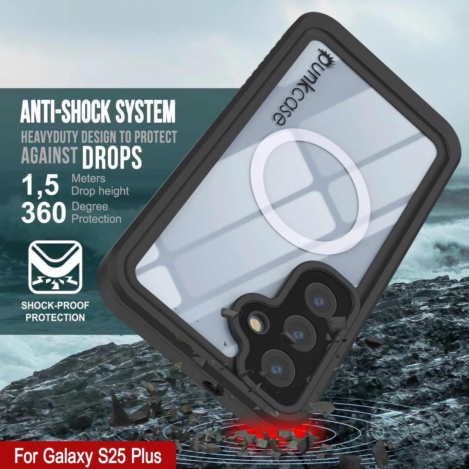 Galaxy S25 Plus Waterproof Case, Punkcase [Extreme Mag Series] Armor Cover W/ Built In Screen Protector [Black]