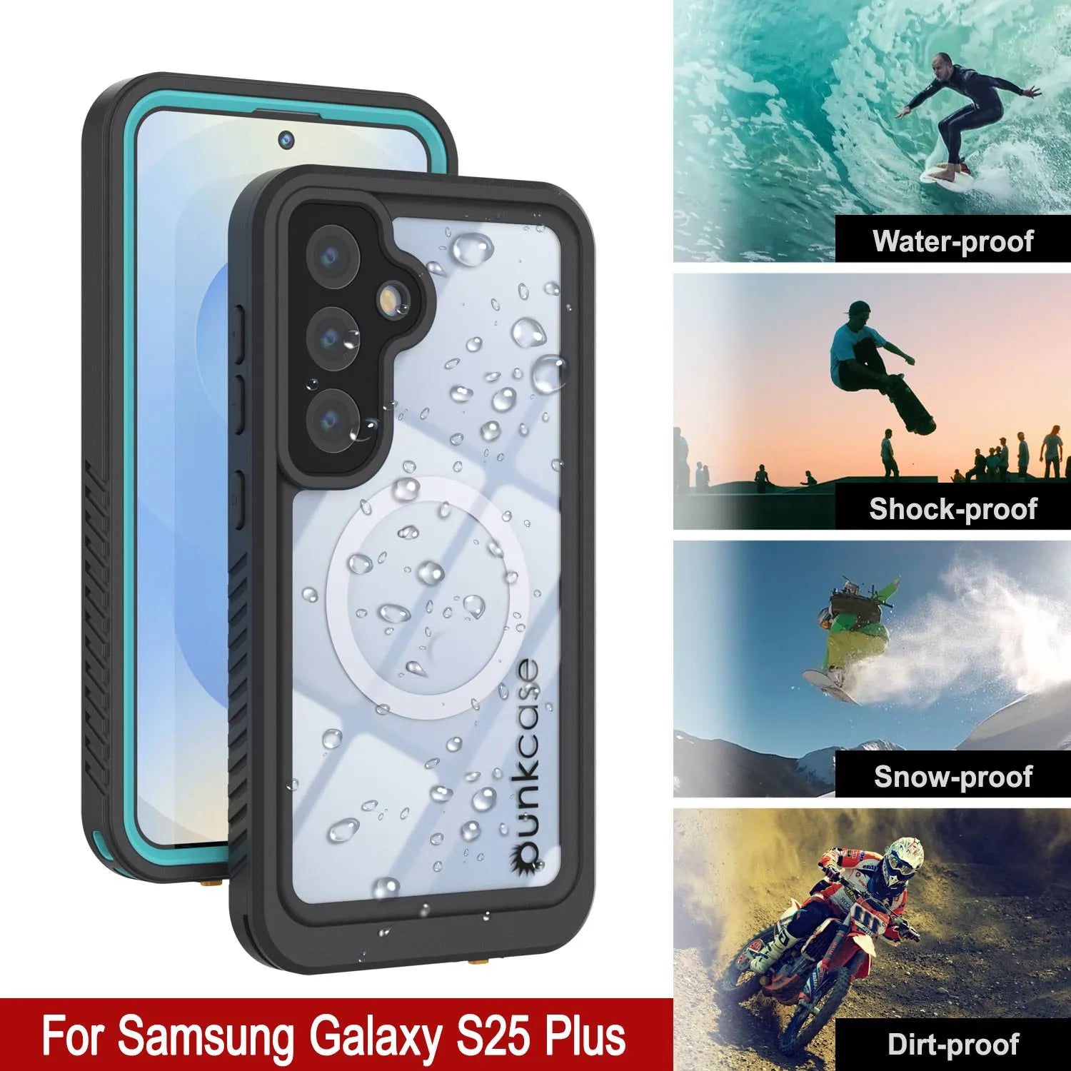 Galaxy S25 Plus Waterproof Case, Punkcase [Extreme Mag Series] Armor Cover W/ Built In Screen Protector [Teal]