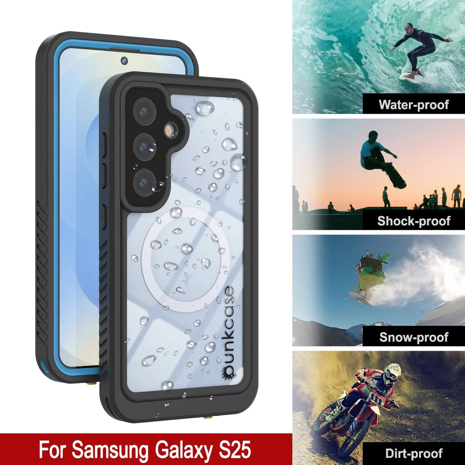 Galaxy S25 Waterproof Case, Punkcase [Extreme Mag Series] Armor Cover W/ Built In Screen Protector [Blue]