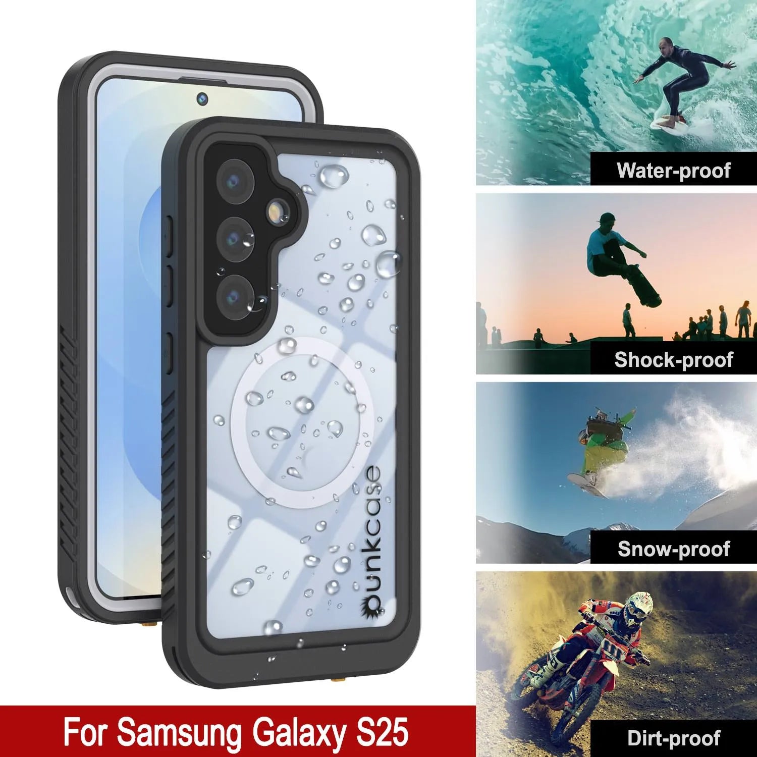 Galaxy S25 Waterproof Case, Punkcase [Extreme Mag Series] Armor Cover W/ Built In Screen Protector [White]