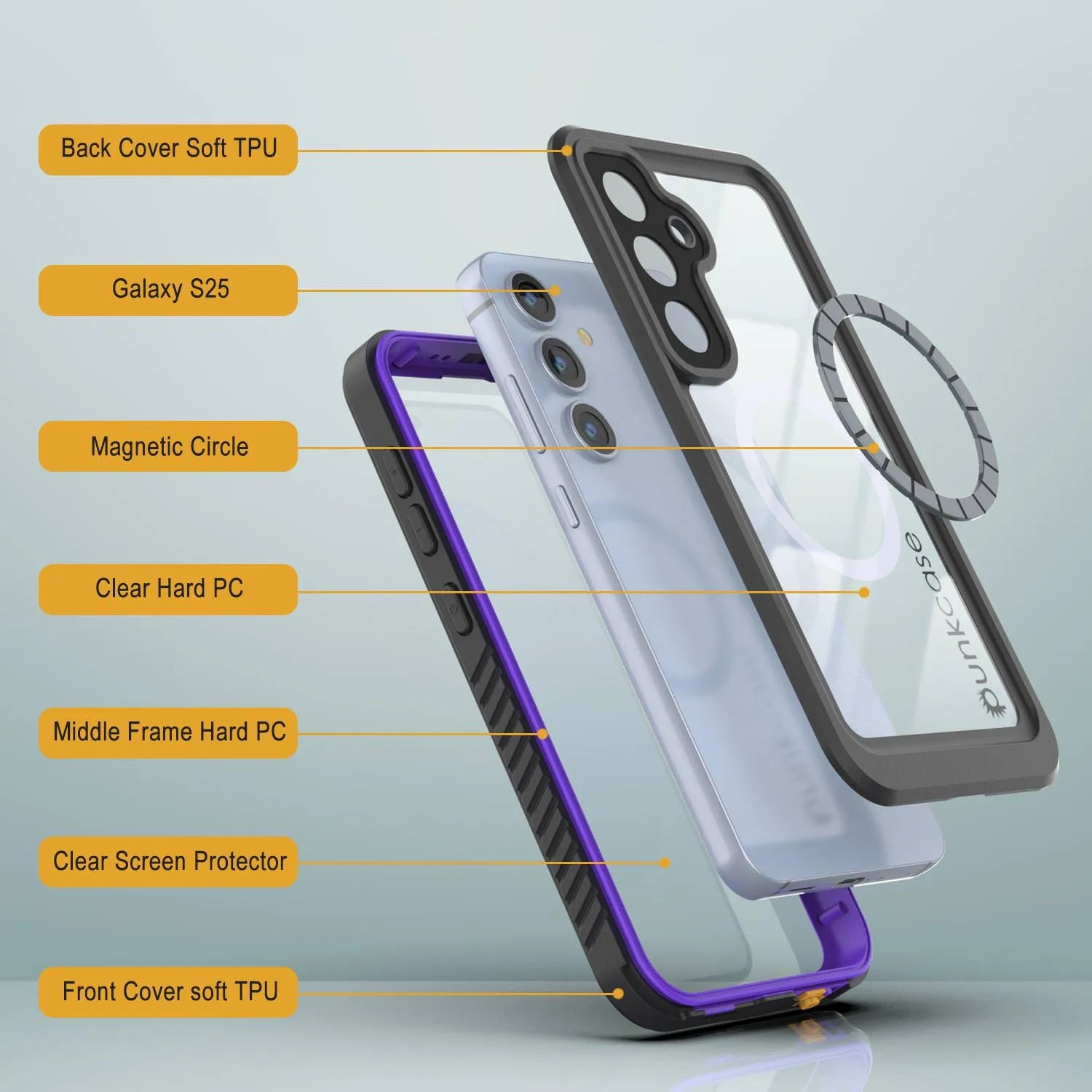 Galaxy S25 Waterproof Case, Punkcase [Extreme Mag Series] Armor Cover W/ Built In Screen Protector [Purple]