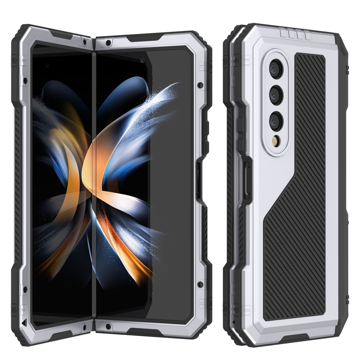 Galaxy Z Fold4 Metal Case, Heavy Duty Military Grade Armor Cover Full Body Hard [White]