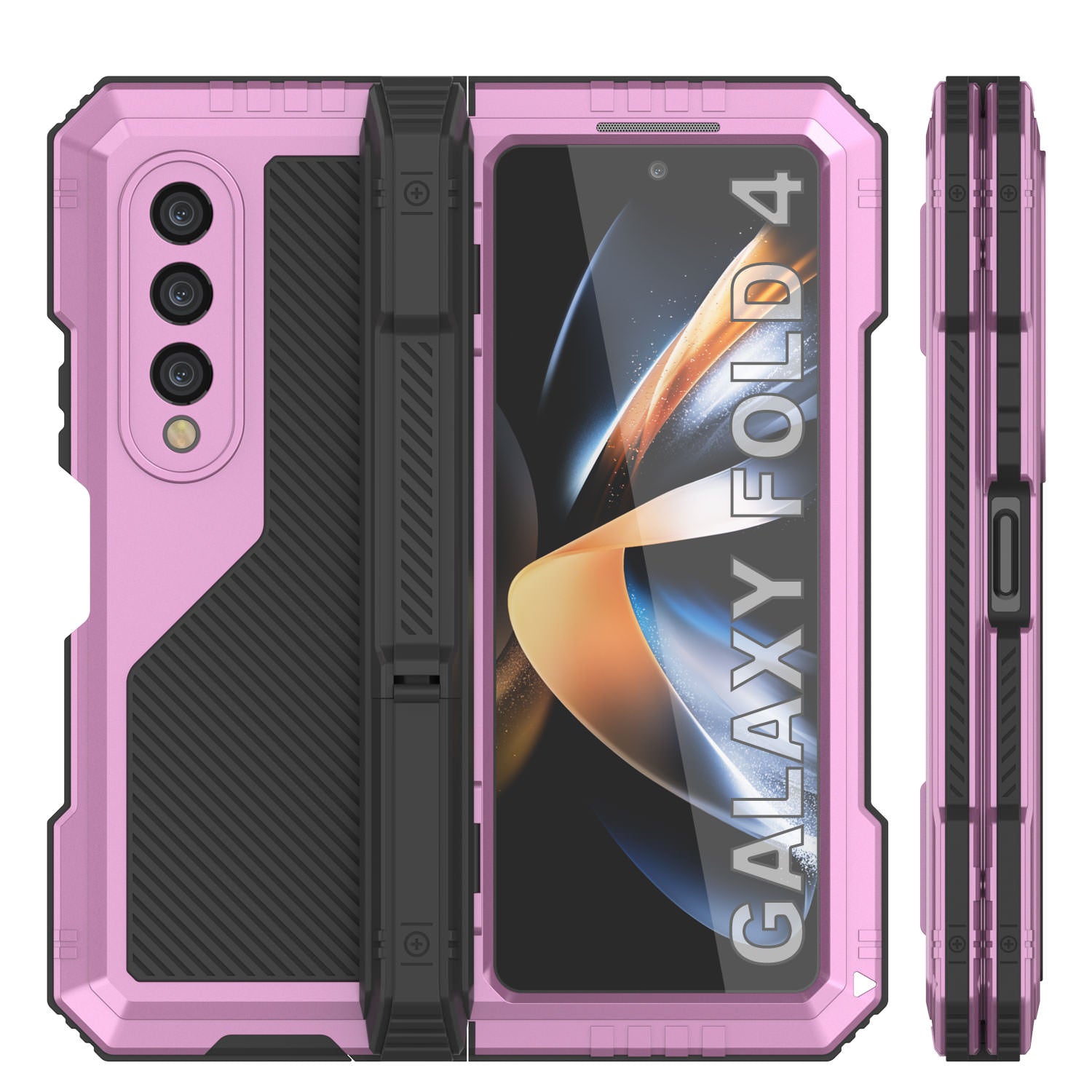 Galaxy Z Fold4 Metal Case, Heavy Duty Military Grade Armor Cover Full Body Hard [Pink]