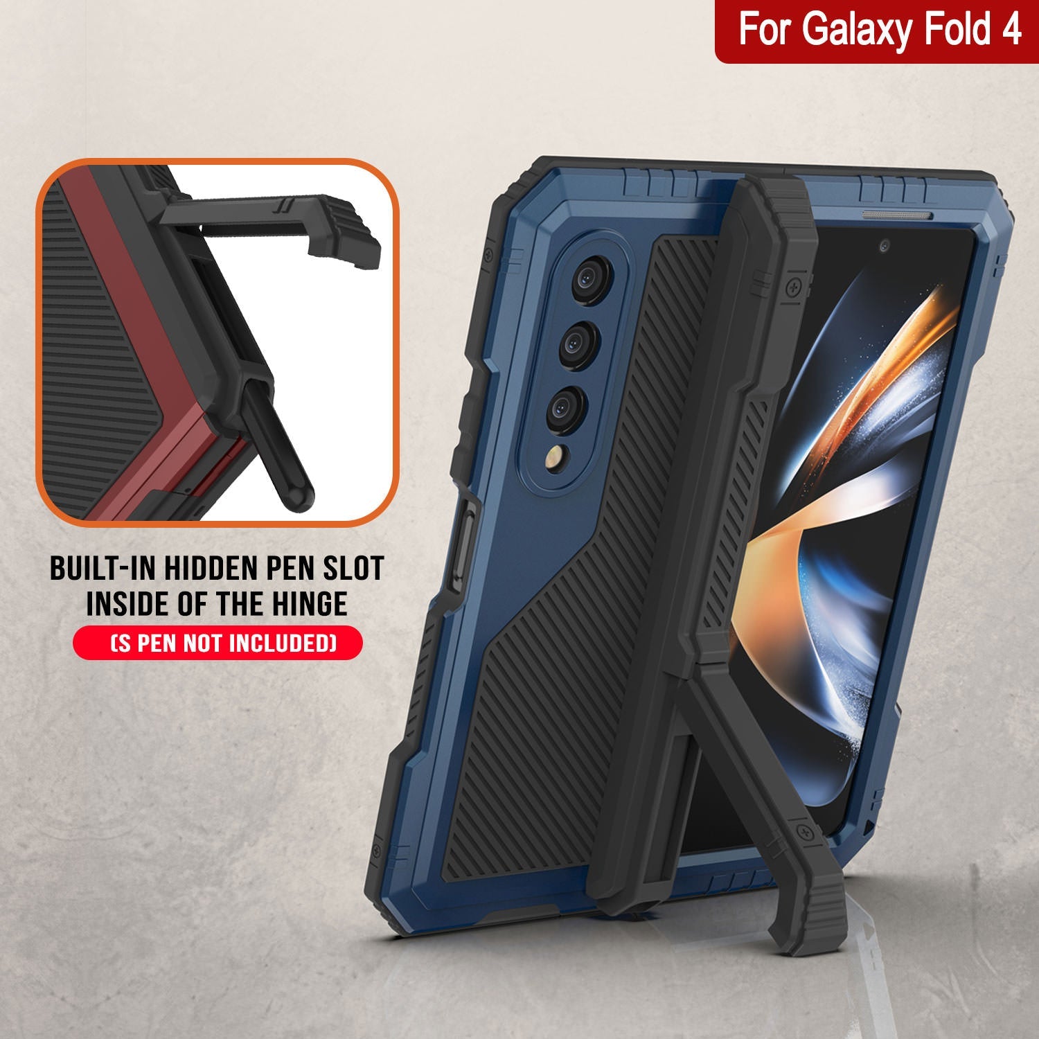 Galaxy Z Fold4 Metal Case, Heavy Duty Military Grade Armor Cover Full Body Hard [Blue]