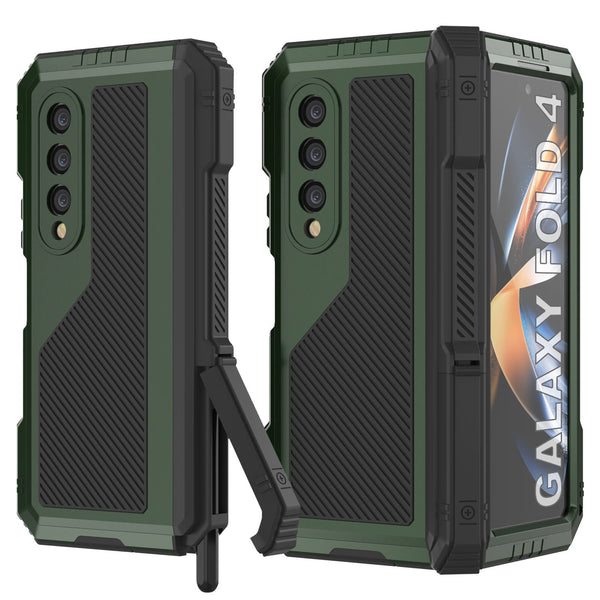 Galaxy Z Fold4 Metal Case, Heavy Duty Military Grade Armor Cover Full Body Hard [Dark Green]