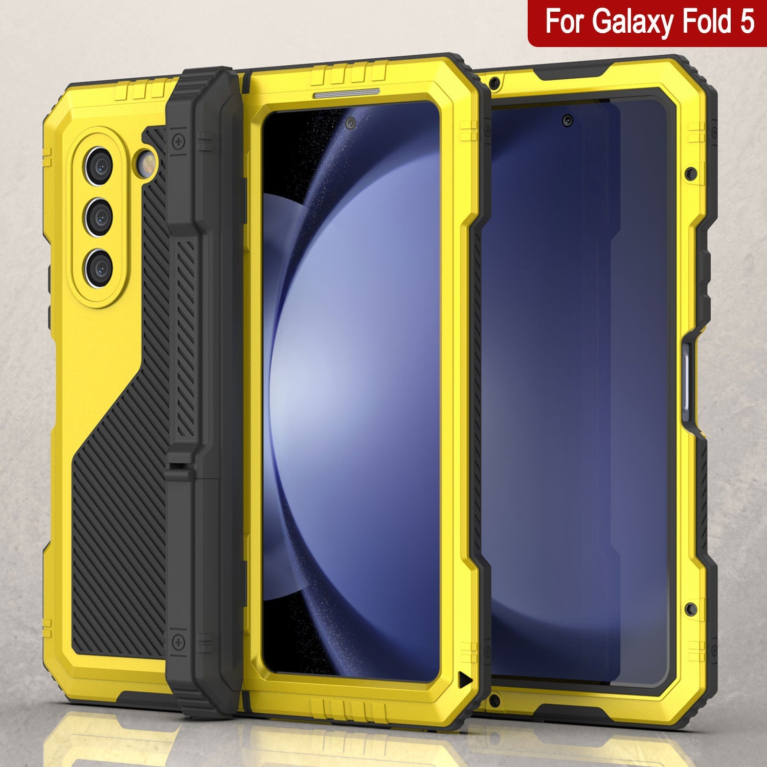 Galaxy Z Fold5 Metal Case, Heavy Duty Military Grade Armor Cover Full Body Hard [Neon]