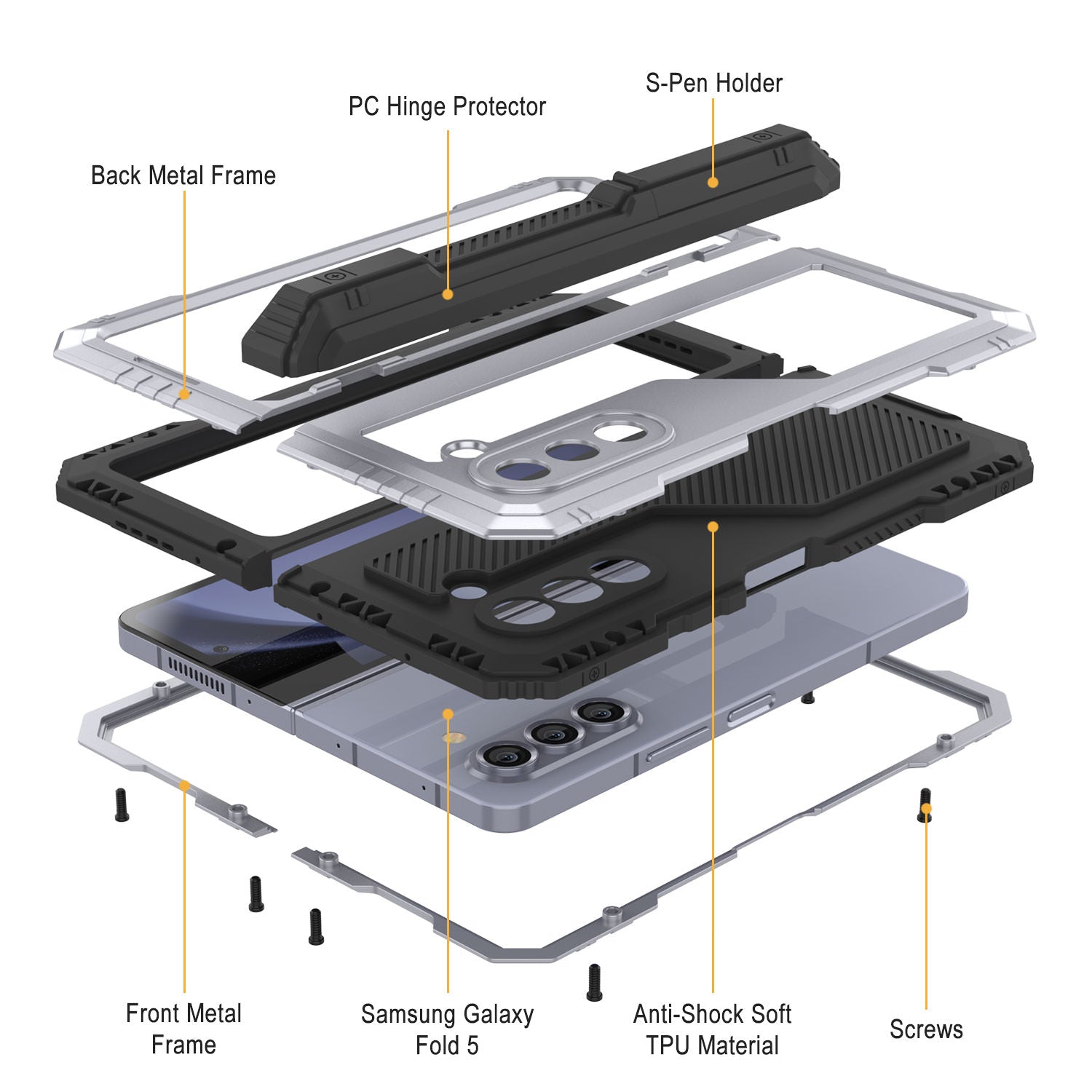 Galaxy Z Fold5 Metal Case, Heavy Duty Military Grade Armor Cover Full Body Hard [White]