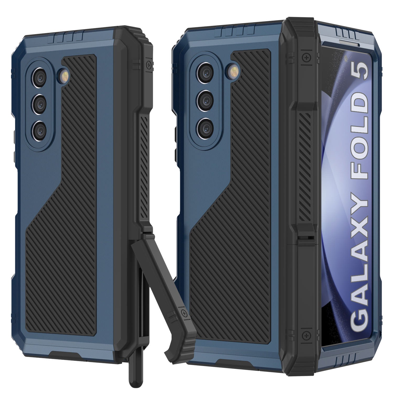 Galaxy Z Fold5 Metal Case, Heavy Duty Military Grade Armor Cover Full Body Hard [Blue]