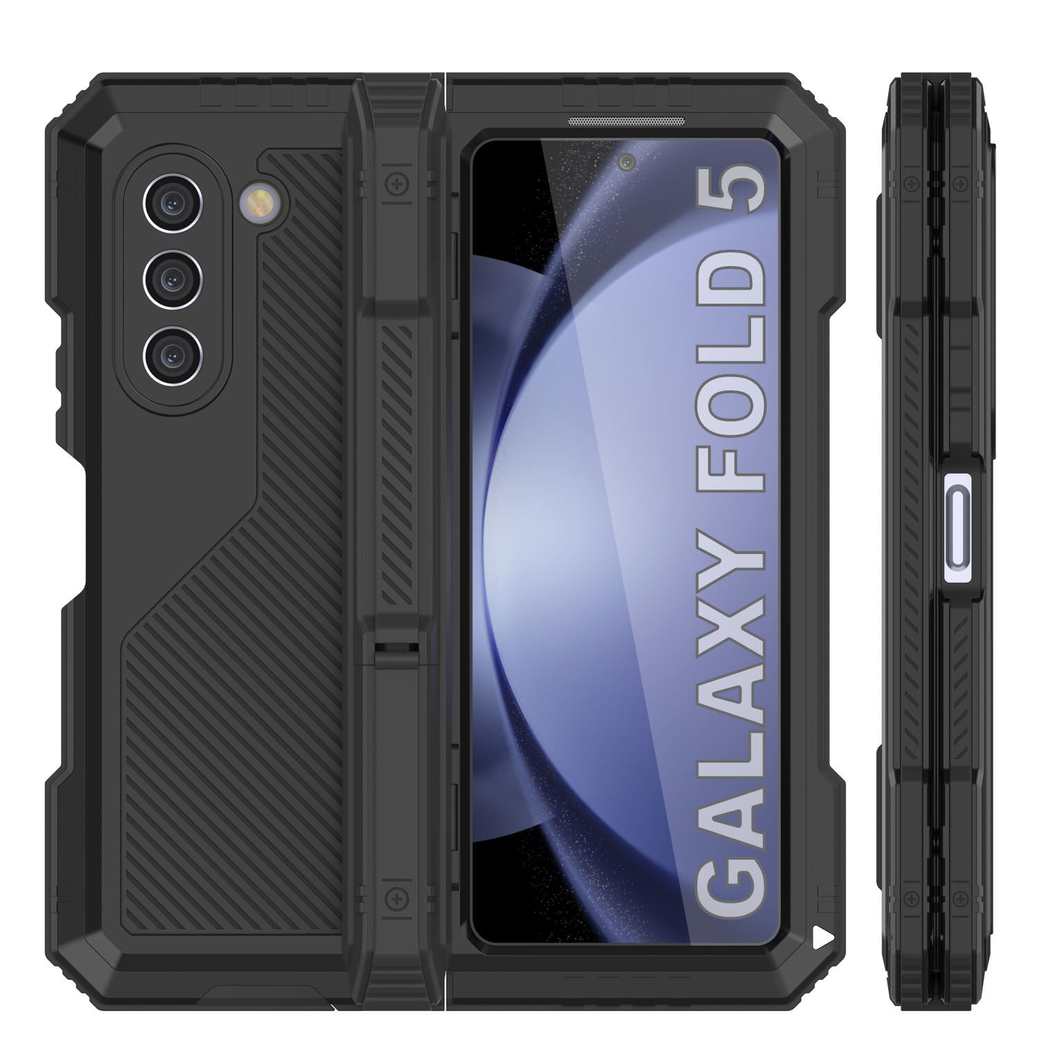 Galaxy Z Fold5 Metal Case, Heavy Duty Military Grade Armor Cover Full Body Hard [Black]