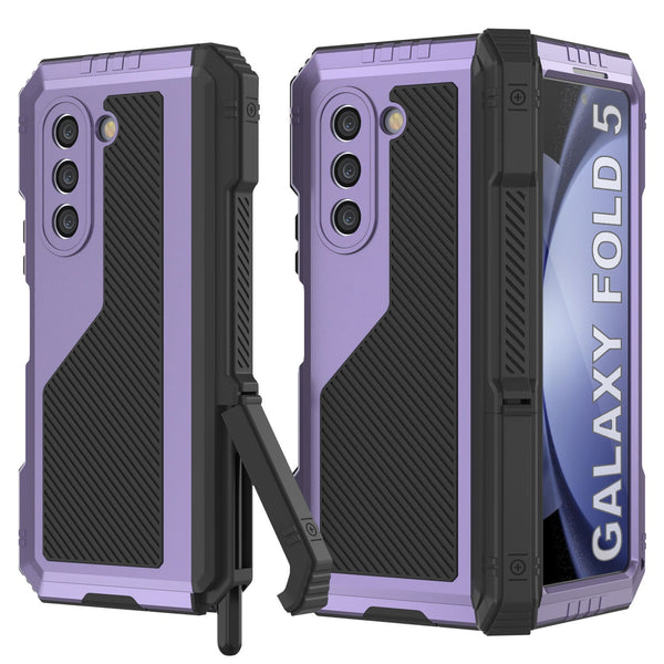 Galaxy Z Fold5 Metal Case, Heavy Duty Military Grade Armor Cover Full Body Hard [Purple]