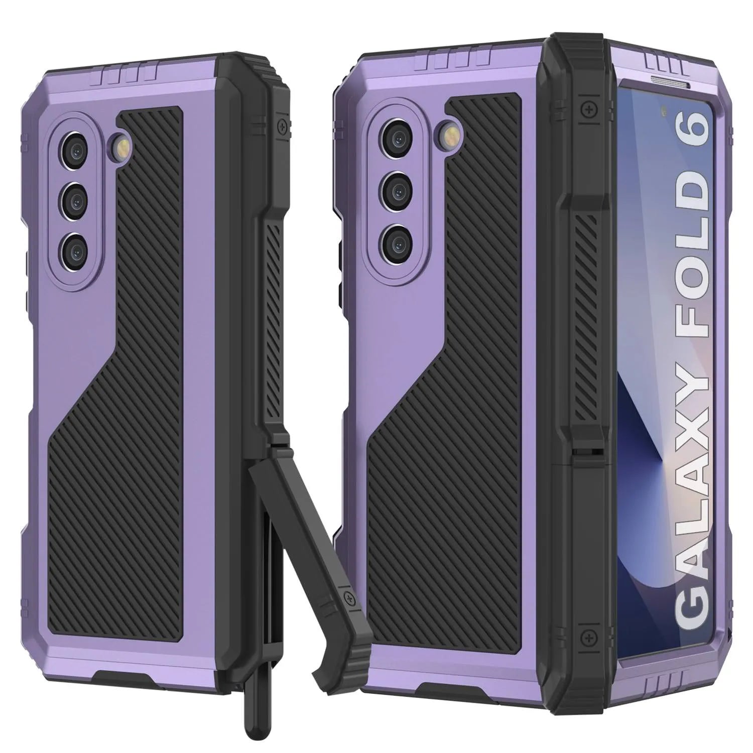 Galaxy Z Fold6 Metal Case, Heavy Duty Military Grade Armor Cover Full Body Hard [Purple]