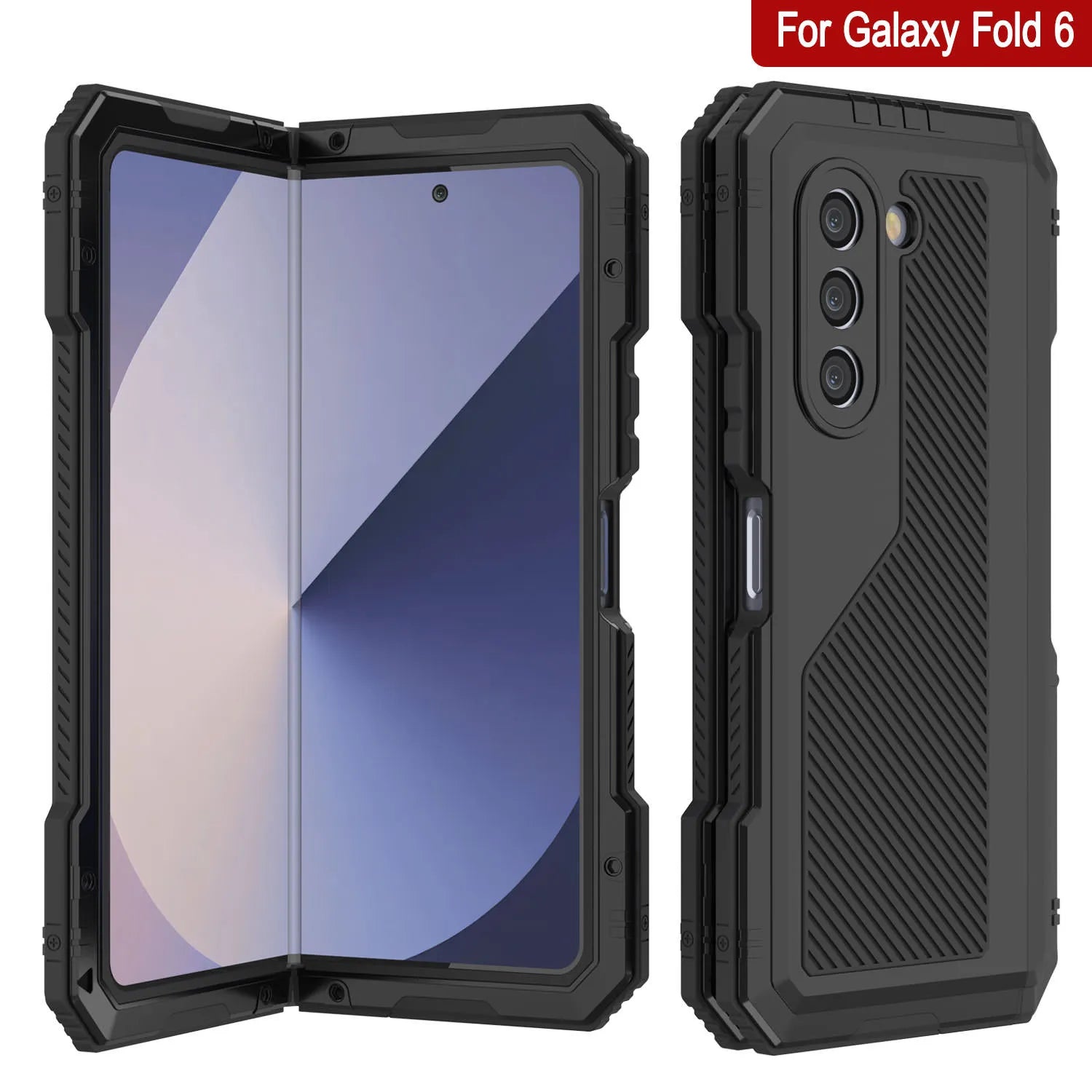 Galaxy Z Fold6 Metal Case, Heavy Duty Military Grade Armor Cover Full Body Hard [Black]